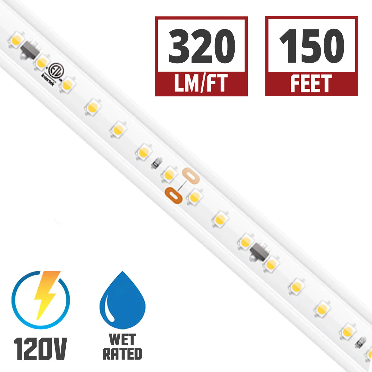 Hybrid 3 120V LED Strip Light, 150Ft Reel, 320 Lm/Ft, 4000K - Bees Lighting