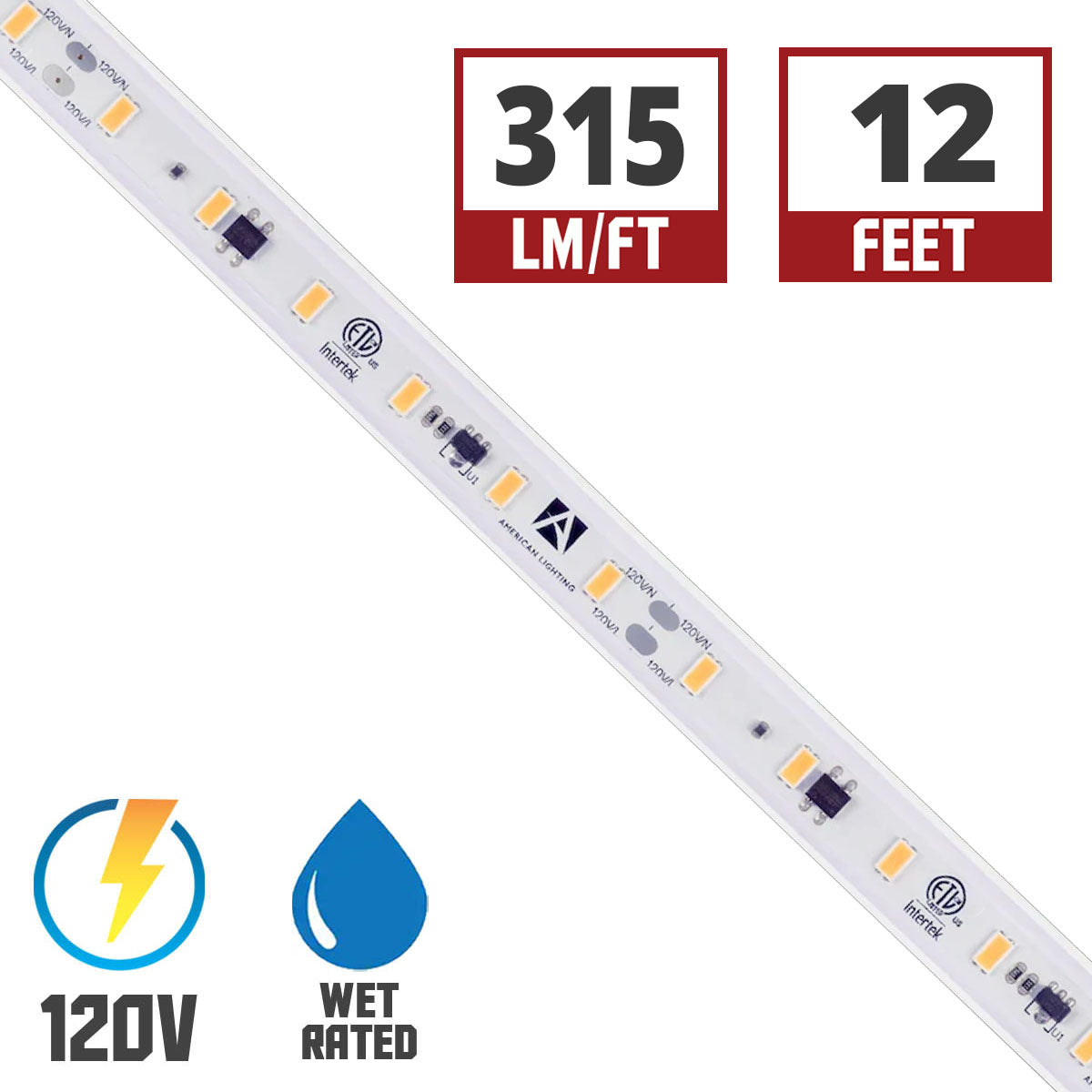 American Lighting 120-H3-KIT-30-12 Hybrid 3 120V LED Strip Light Kit, 12Ft, 315Lm/Ft, 3000K