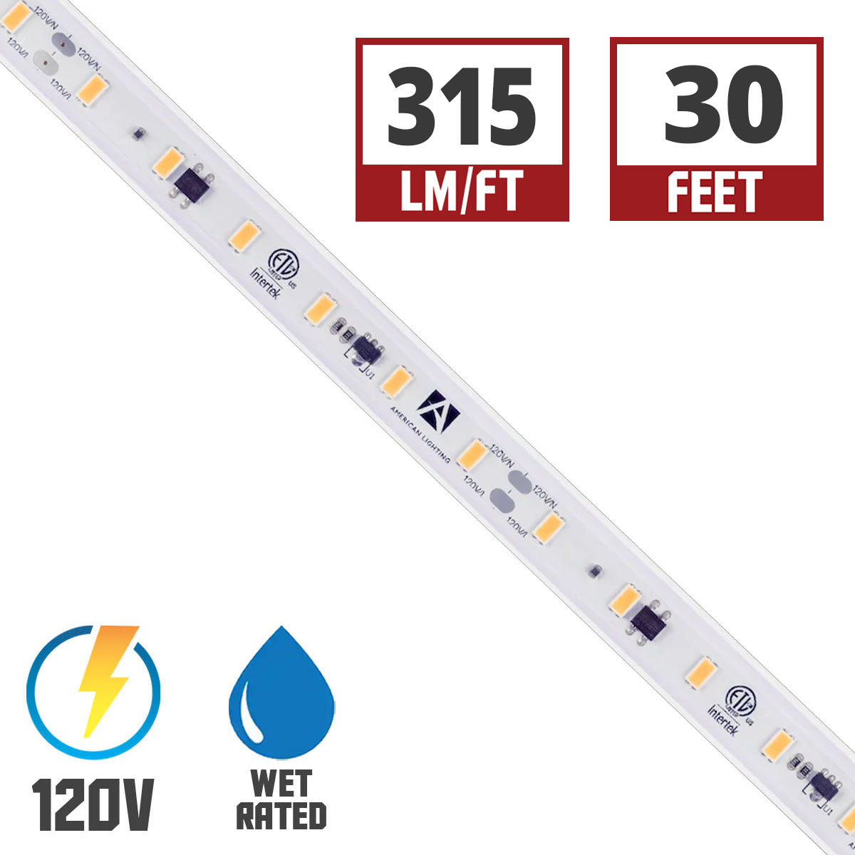 American Lighting 120-H3-KIT-30-30 Hybrid 3 120V LED Strip Light Kit, 30Ft, 315Lm/Ft, 3000K
