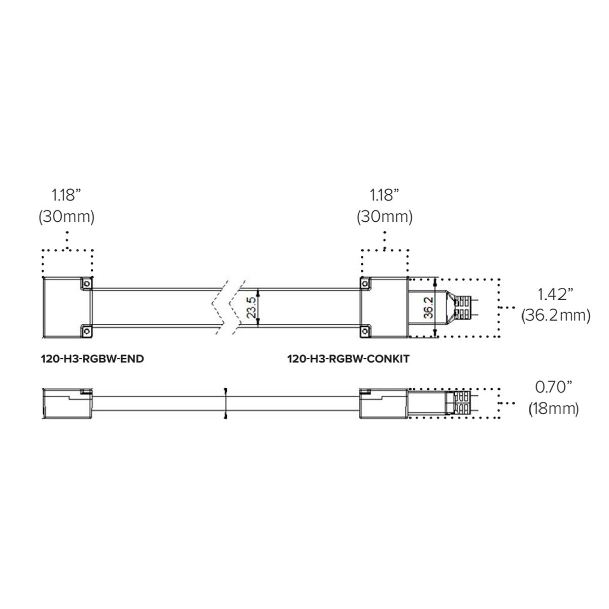 5ft Conkit, IP65 power connection to bare wire for Hybrid 3 RGBW Strip Light - Bees Lighting