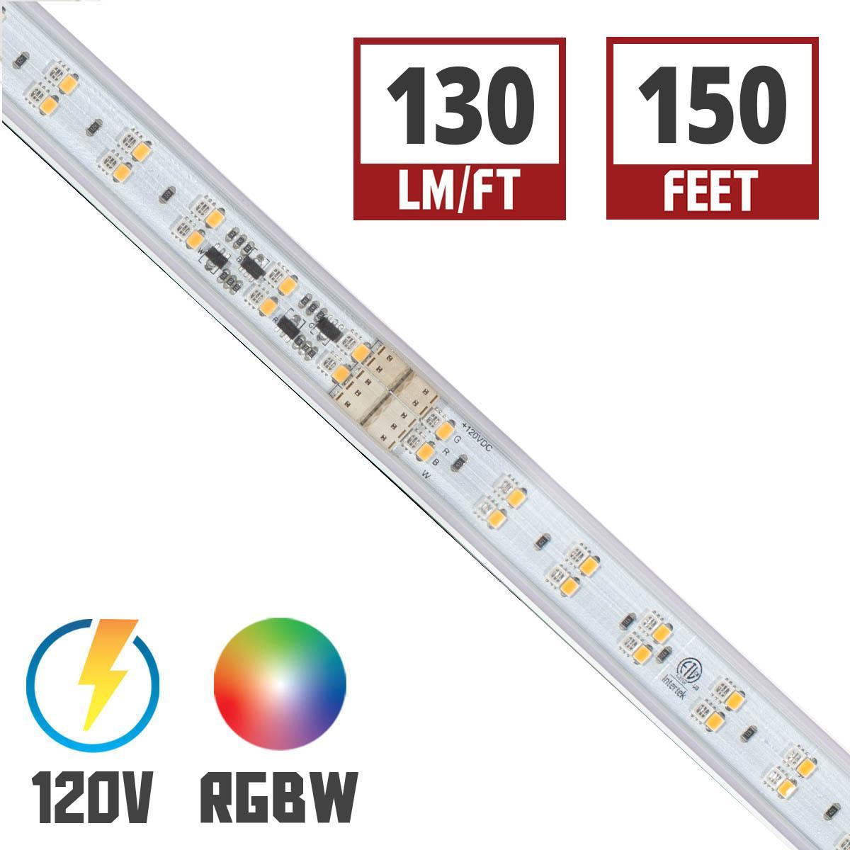 Hybrid 3 120V LED Strip Light, 150Ft Reel, 130 Lumens per Ft, Color Changing RGBW - Bees Lighting