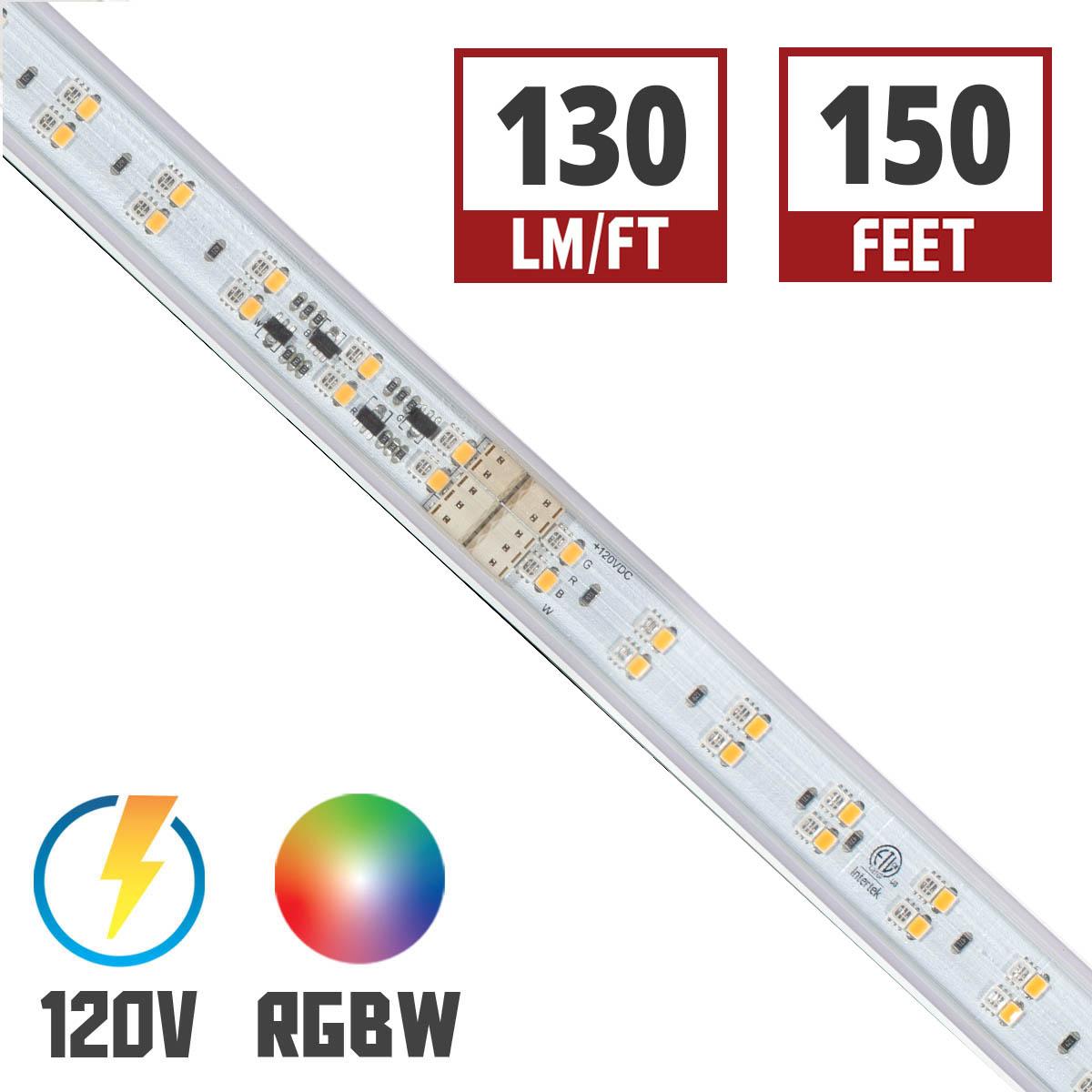 Hybrid 3 120V LED Strip Light, 150Ft Reel, 130 Lm/Ft, Color Changing RGBW - Bees Lighting