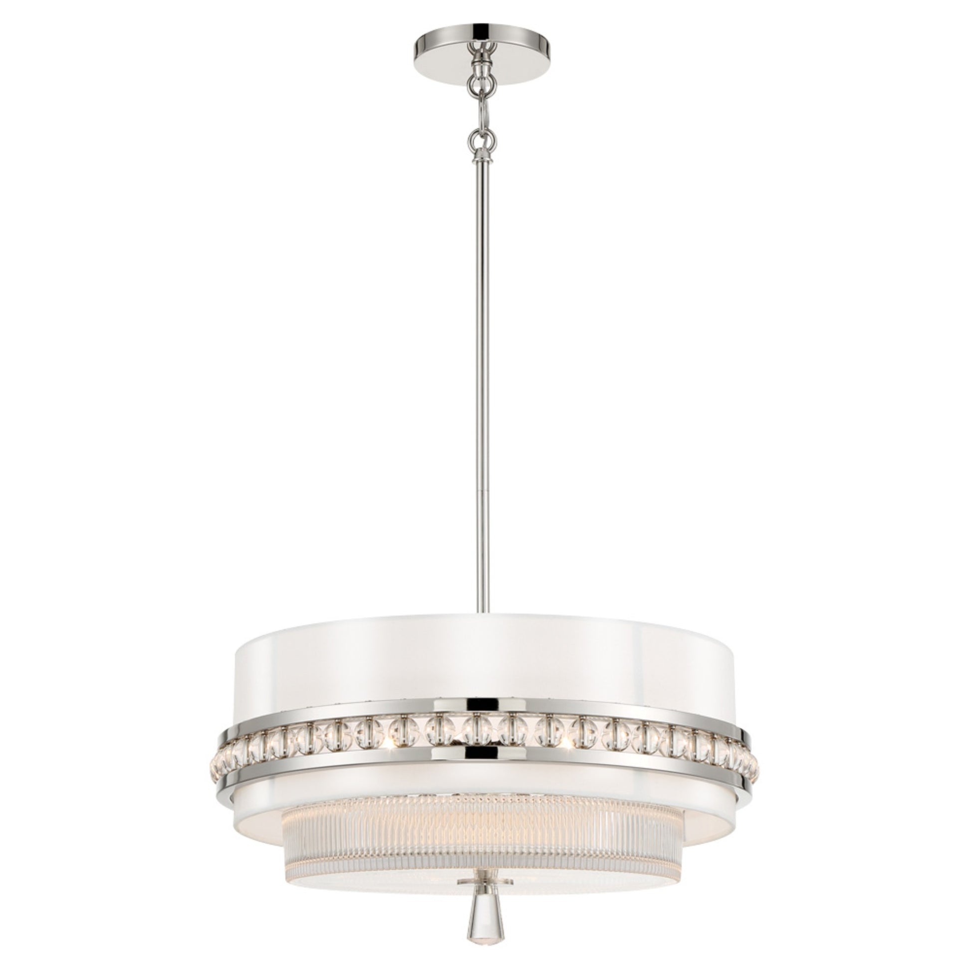 Sutton 18" 3-Light Semi Flush/Pendant, Polished Nickel Finish with White Silk Shade - Bees Lighting