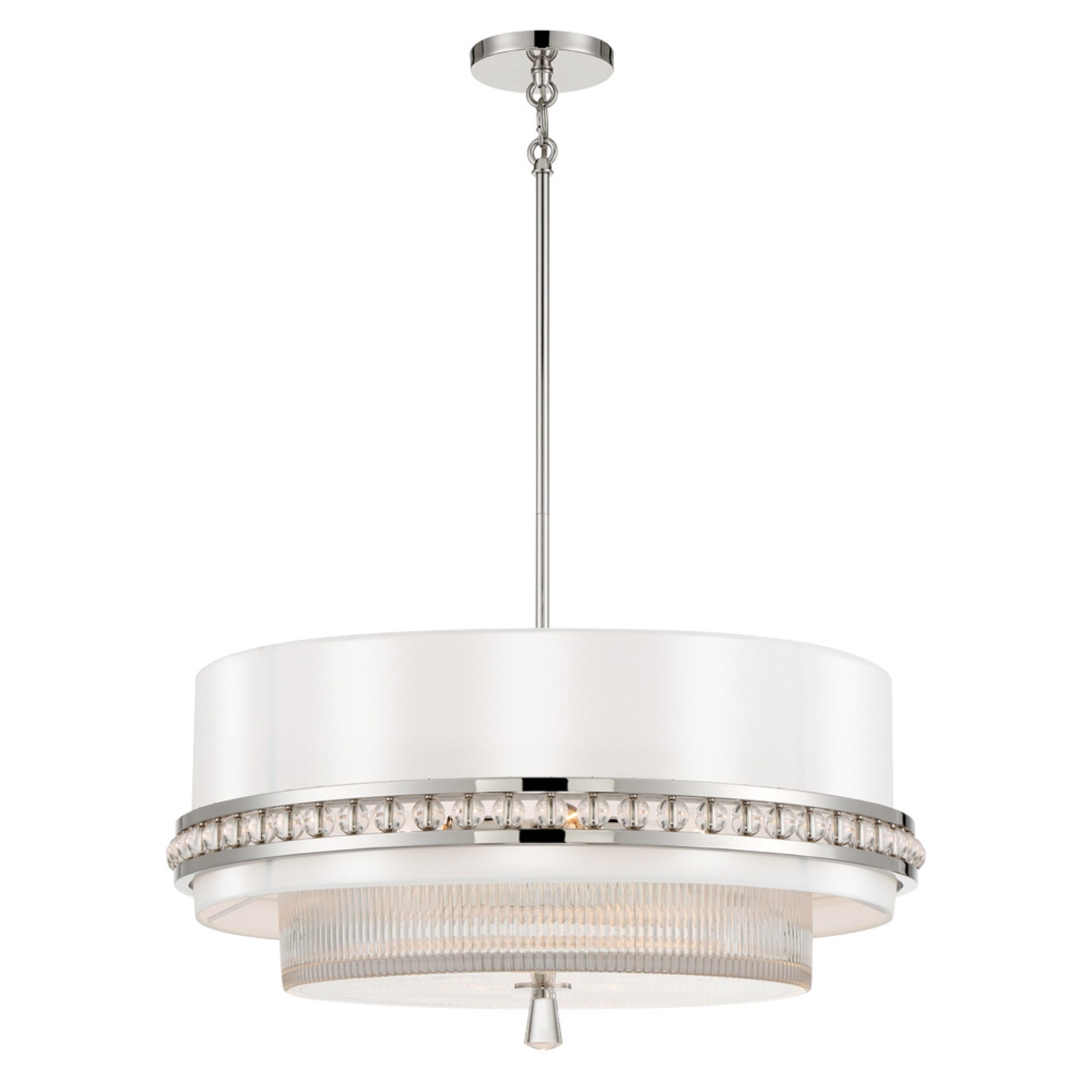 Sutton 24" 4-Light Pendant, Polished Nickel Finish with White Silk Shade - Bees Lighting