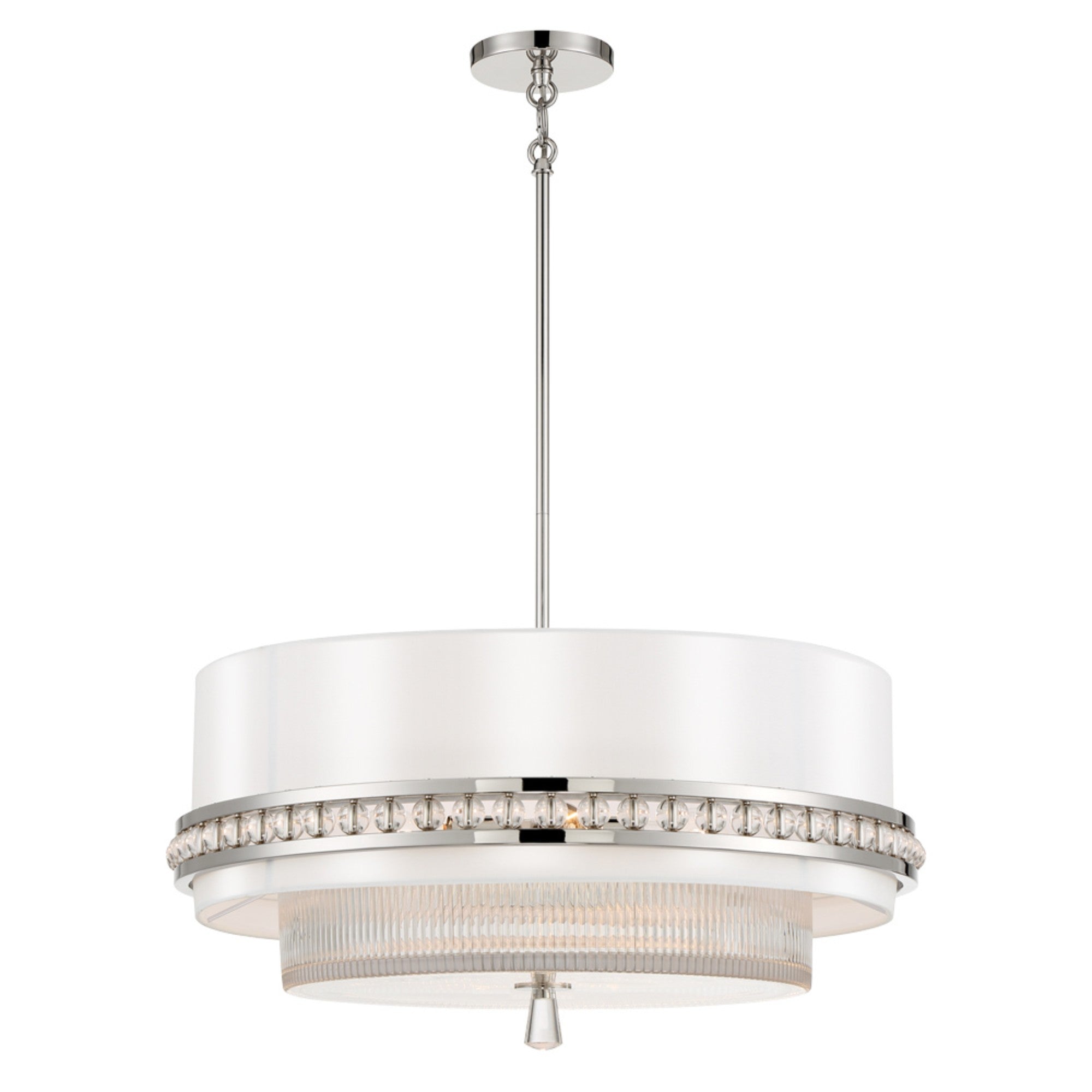 Sutton 24" 4-Light Pendant, Polished Nickel Finish with White Silk Shade - Bees Lighting