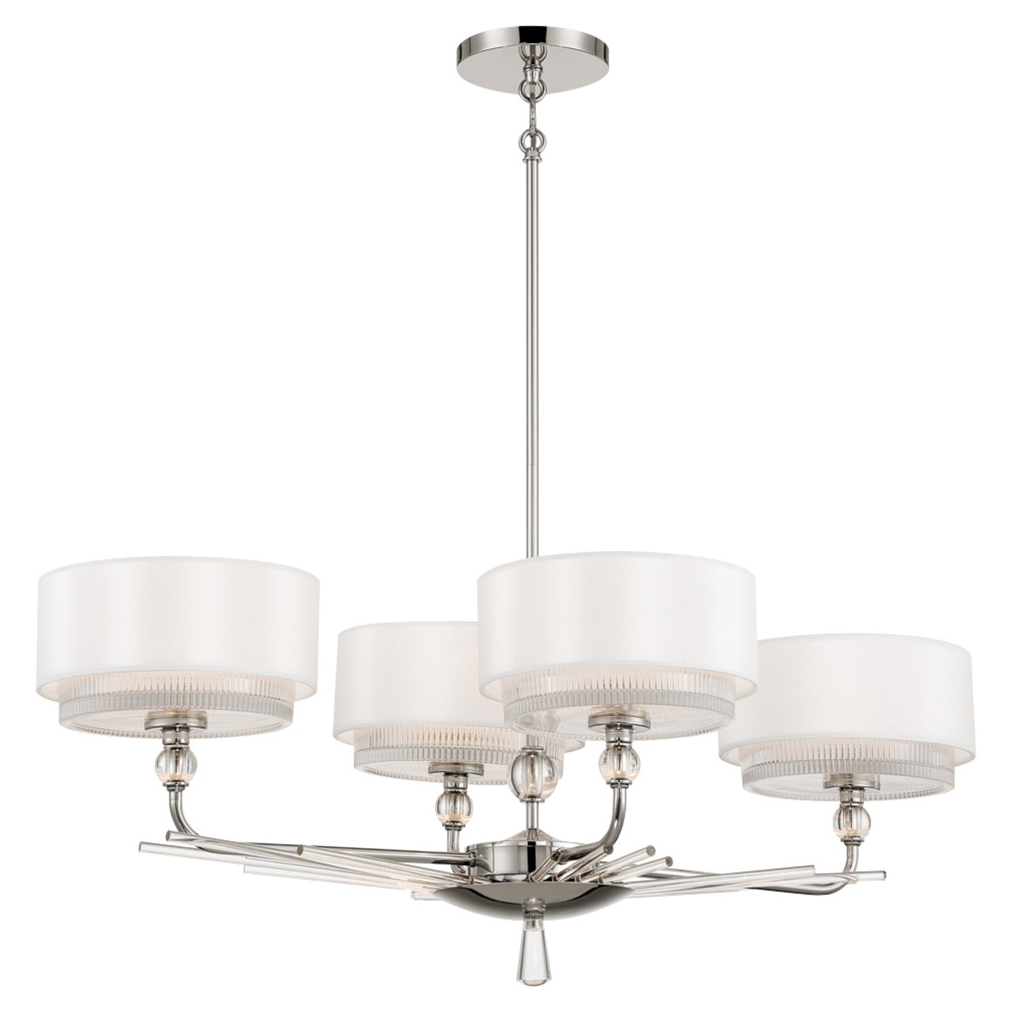 Sutton 38" 4-Light Island Light, Polished Nickel Finish with White Silk Shade - Bees Lighting
