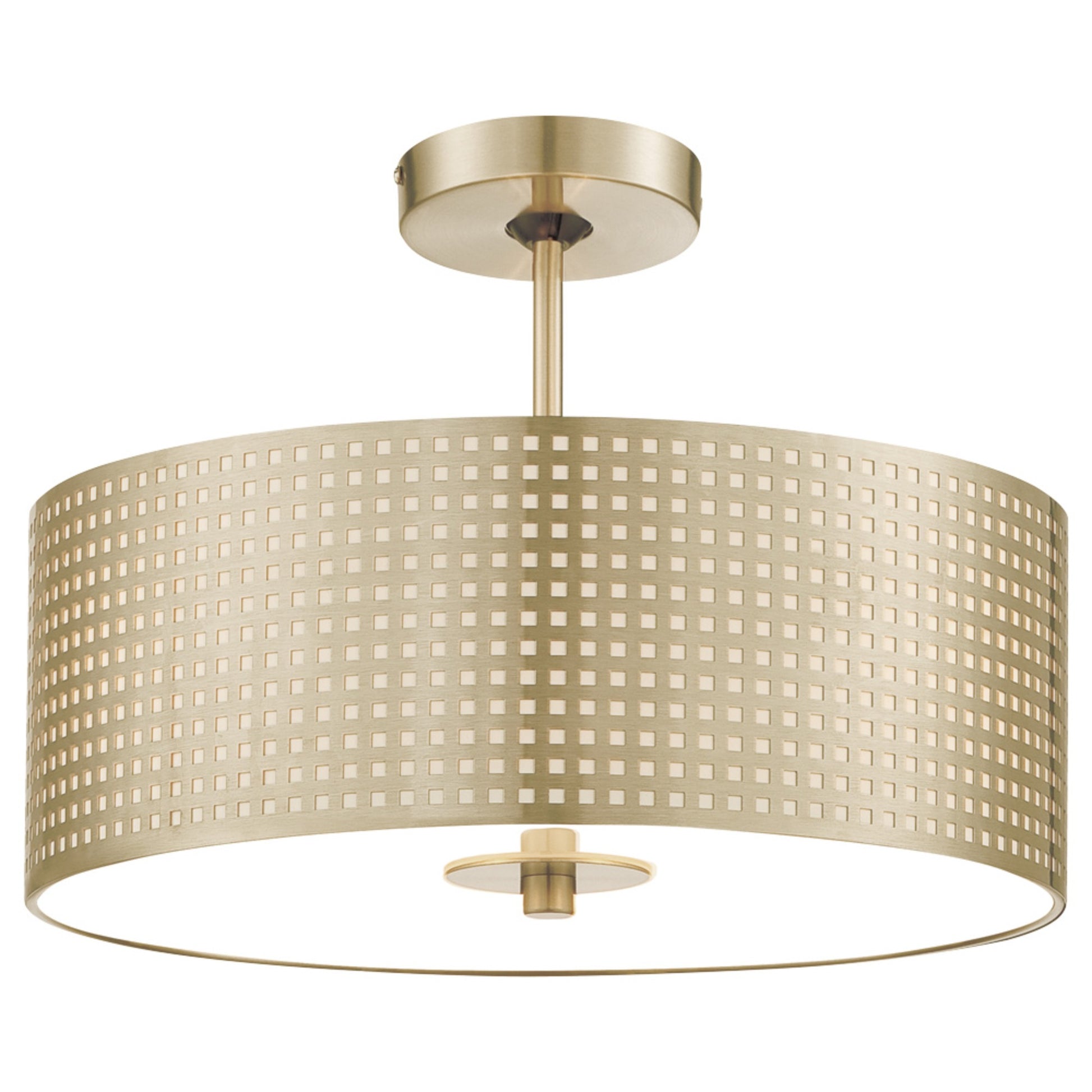 Grid 16" 3-Light Semi-Flush Mount, Soft Brass Finish - Bees Lighting