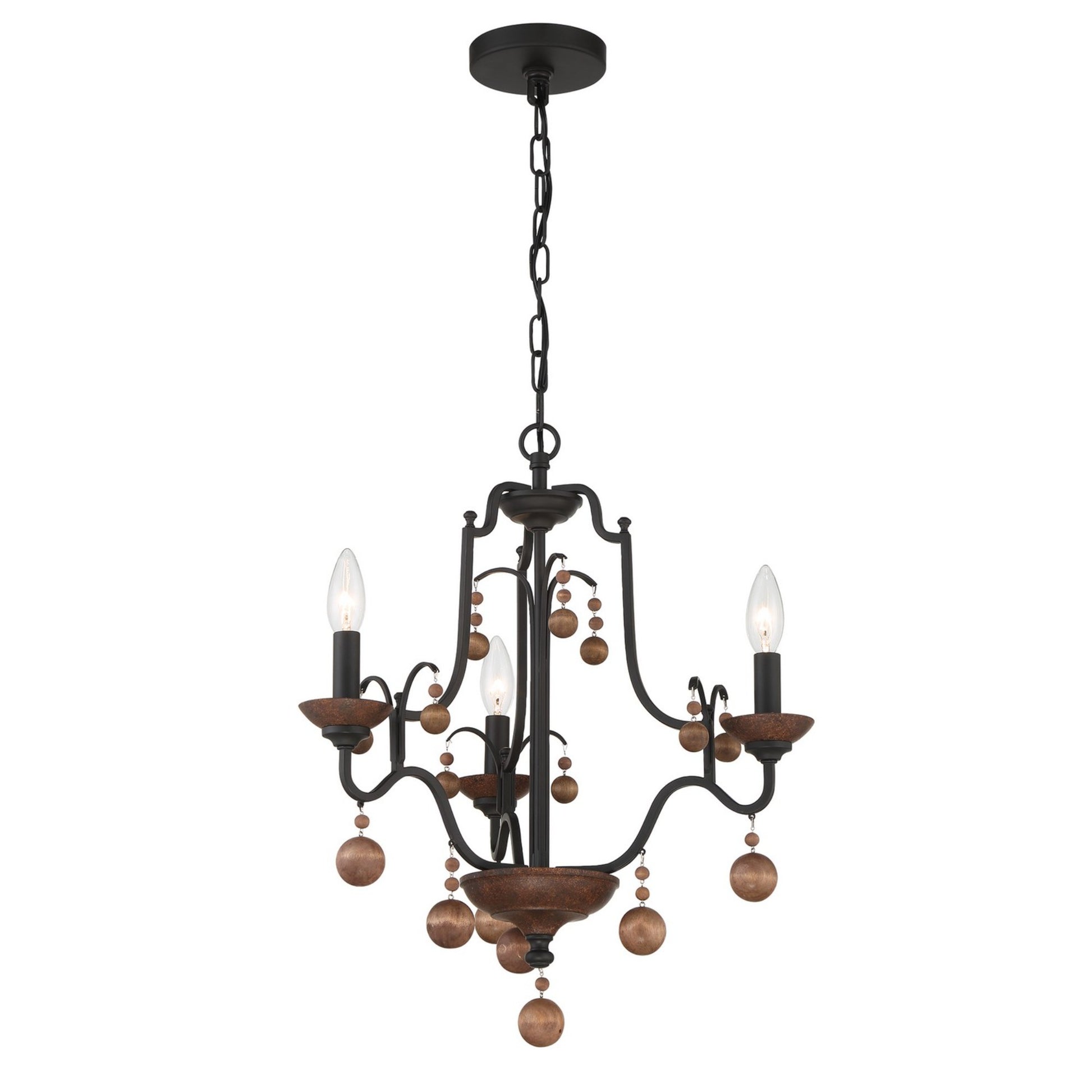 Colonial Charm 21" 3-Light Chandelier, Old World Bronze & Walnut Accents - Bees Lighting