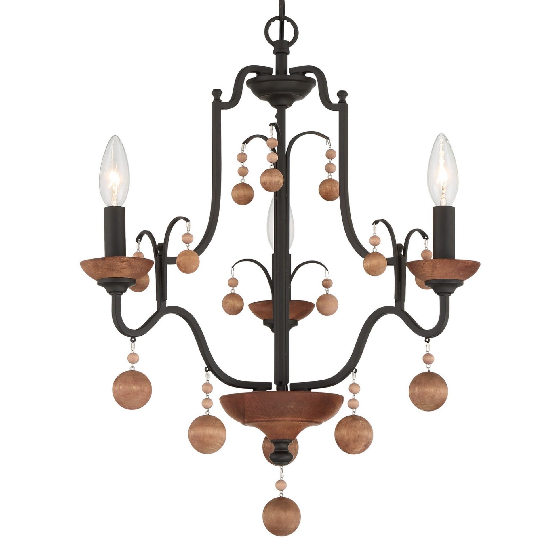 Colonial Charm 21" 3-Light Chandelier, Old World Bronze & Walnut Accents - Bees Lighting
