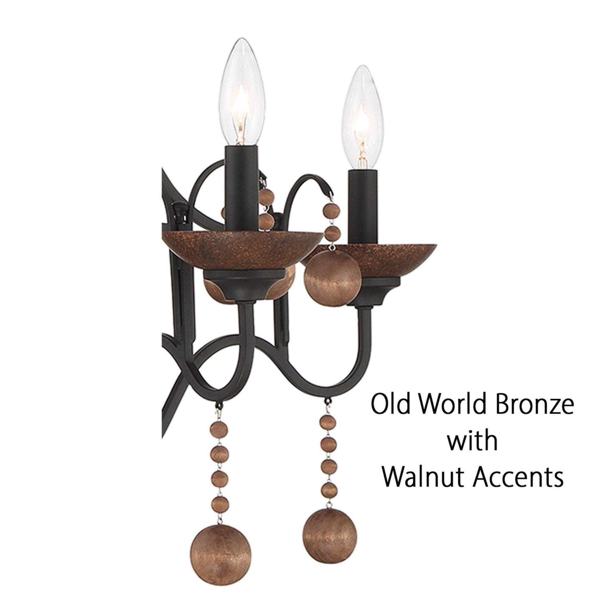 Colonial Charm 32" 5-Light Chandelier, Old World Bronze & Walnut Accents - Bees Lighting