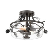 Ponderosa Ridge 16" 2-Light Semi-Flush Mount, Weathered Spruce & Silver Finish - Bees Lighting
