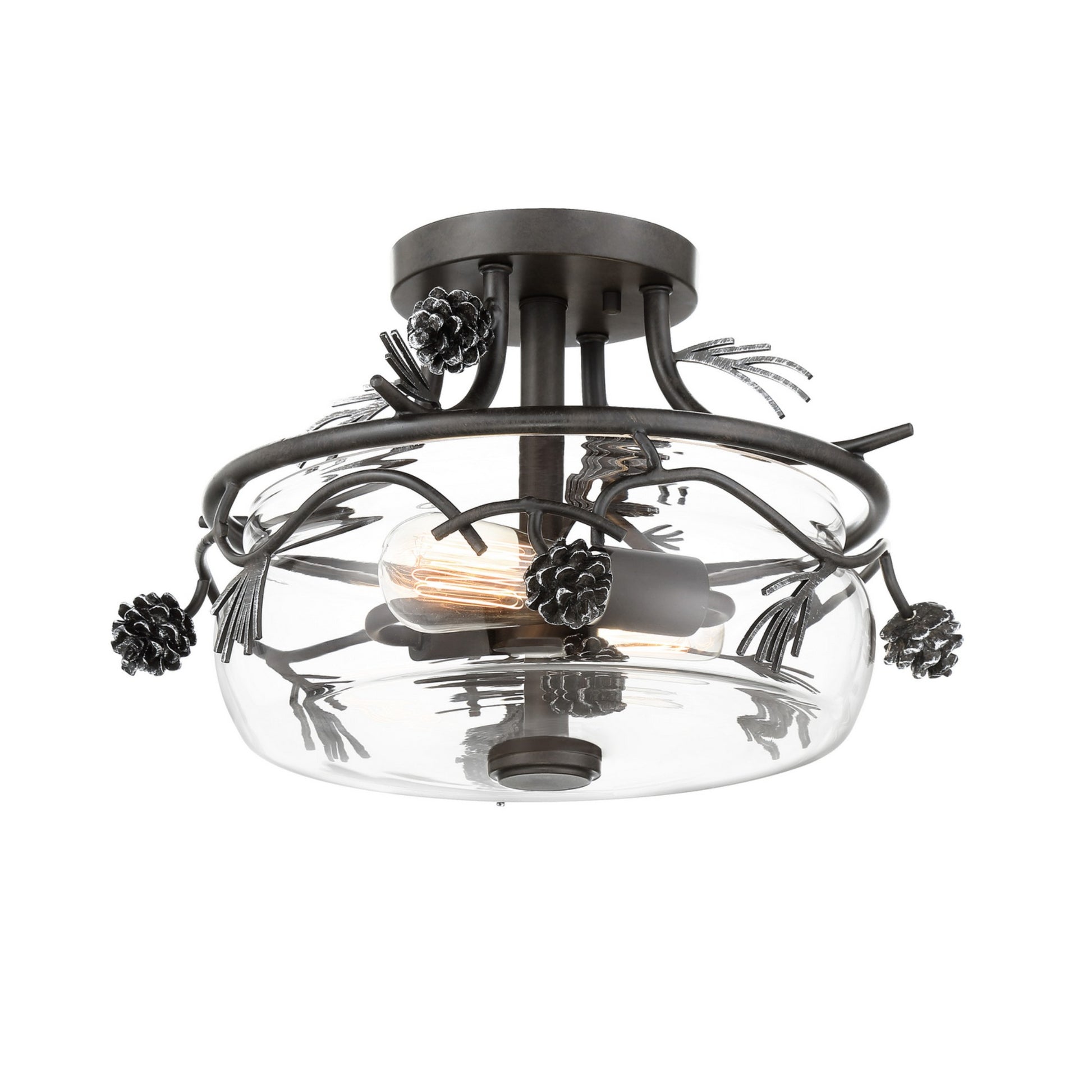 Ponderosa Ridge 16" 2-Light Semi-Flush Mount, Weathered Spruce & Silver Finish - Bees Lighting