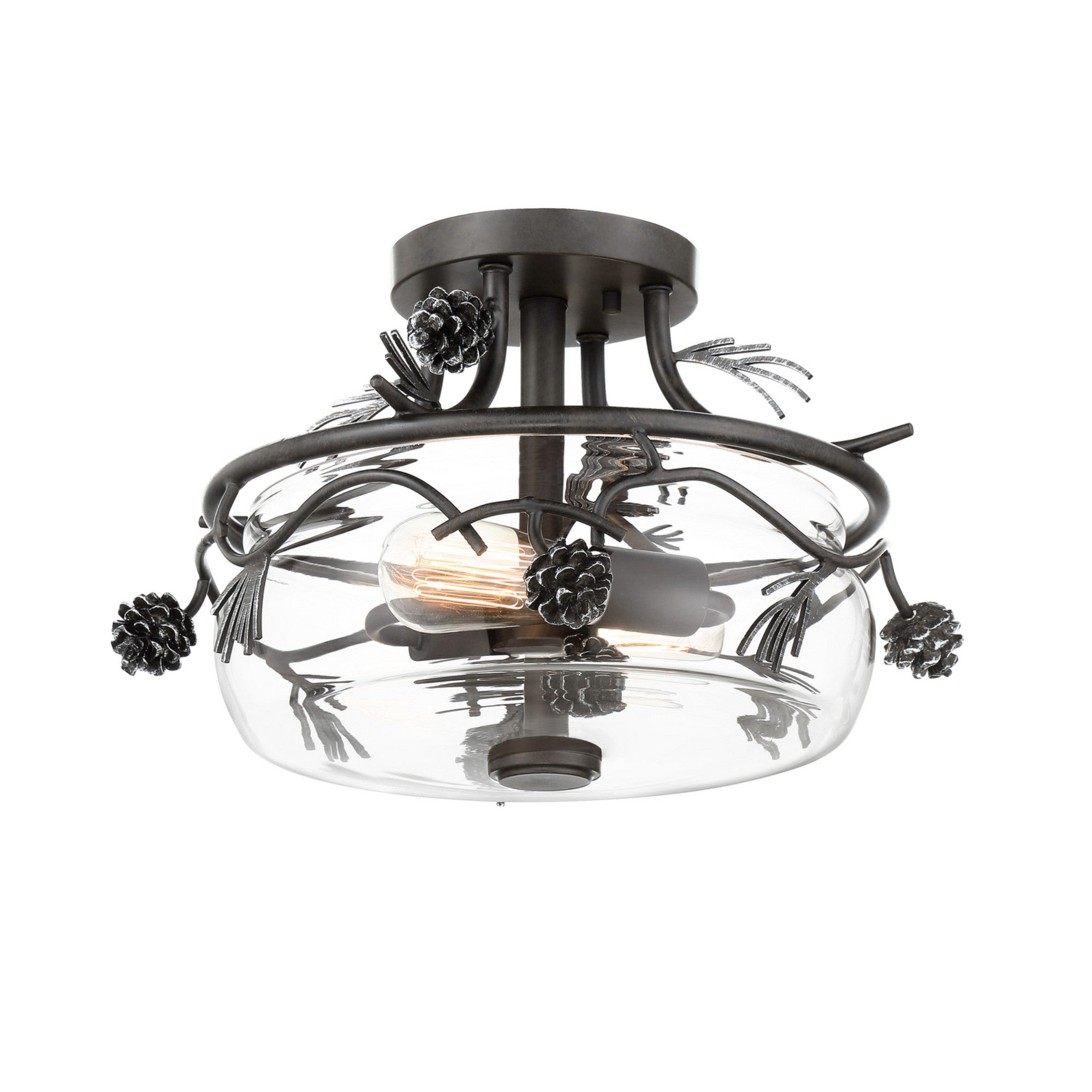 Ponderosa Ridge 16" 2-Light Semi-Flush Mount, Weathered Spruce & Silver Finish - Bees Lighting