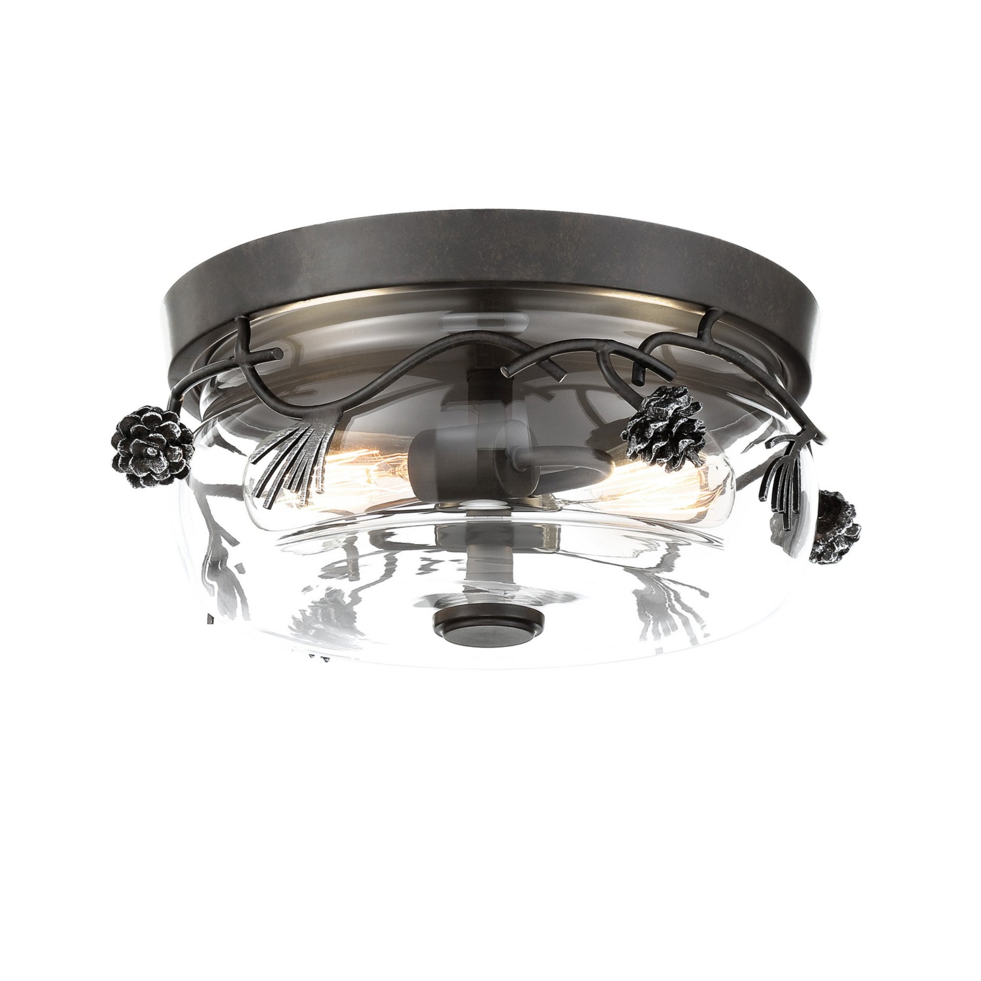 Ponderosa Ridge 16" 2-Light Flush Mount, Weathered Spruce & Silver Finish - Bees Lighting