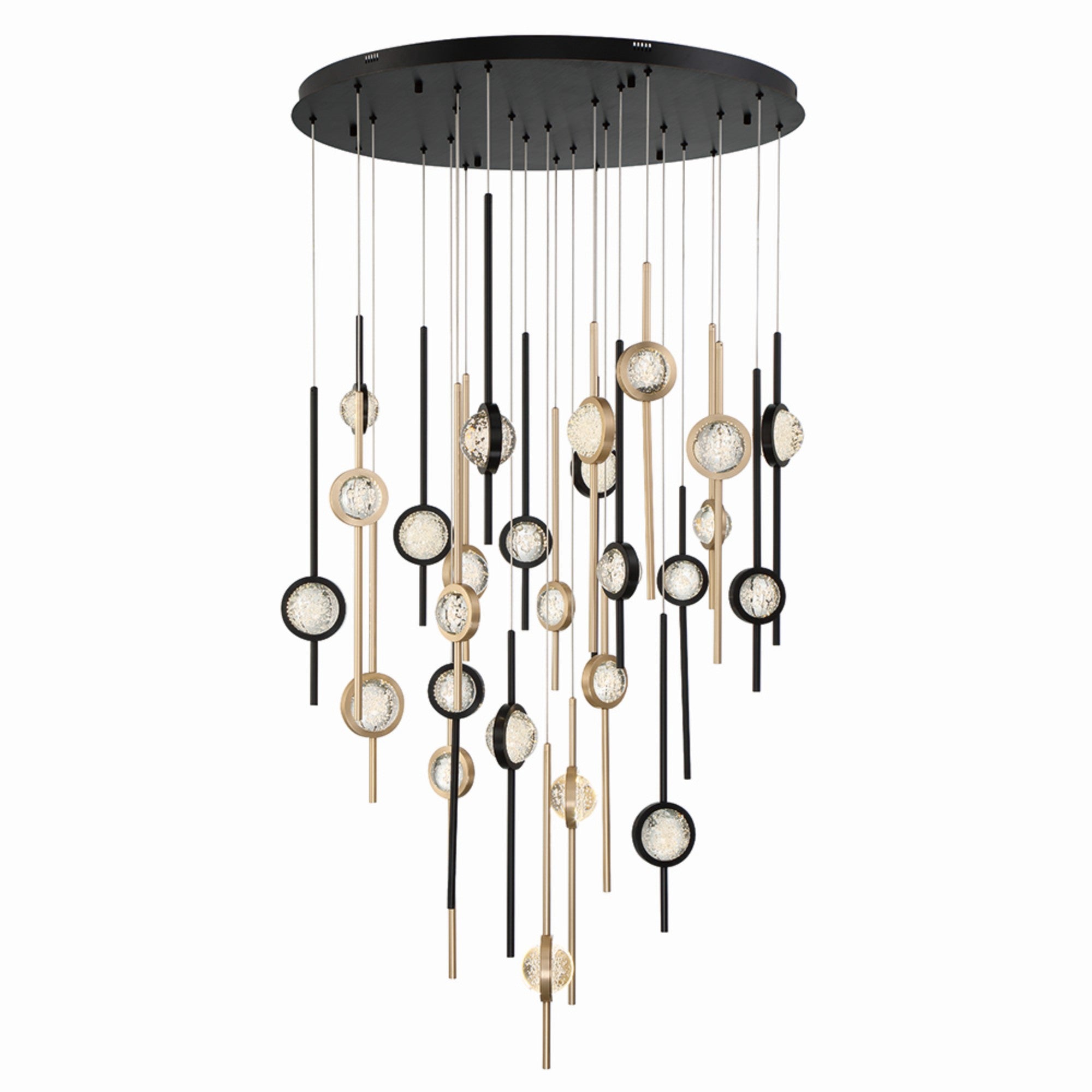 Barletta 26-Light 40" LED Grand Chandelier, Black & Brass Finish - Bees Lighting