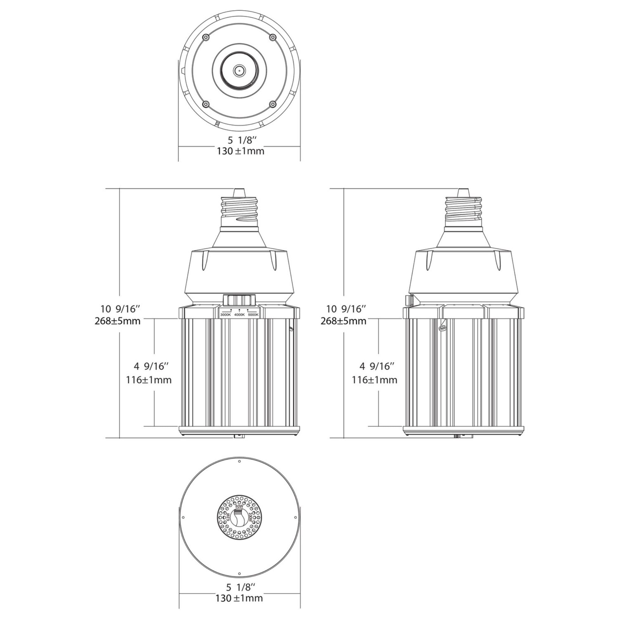 Hi-Pro Retrofit LED Corn Bulb, 63W|80W|100W, 14000lm, 30K|40K|50K, EX39 Mogul, 120-277V - Bees Lighting