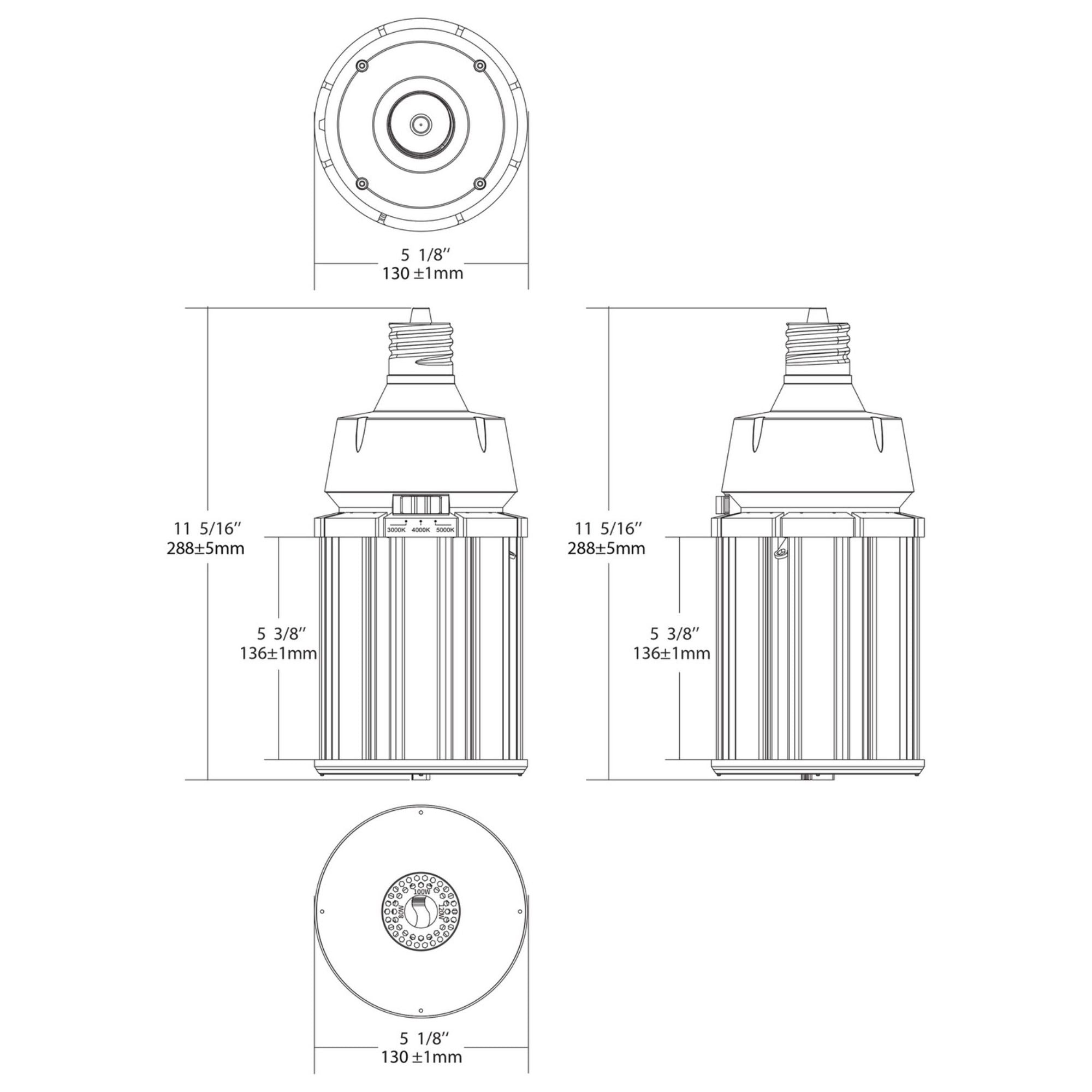 Hi-Pro Retrofit LED Corn Bulb, 80W|100W|120W, 16800lm, 30K|40K|50K, EX39 Mogul, 120-277V - Bees Lighting