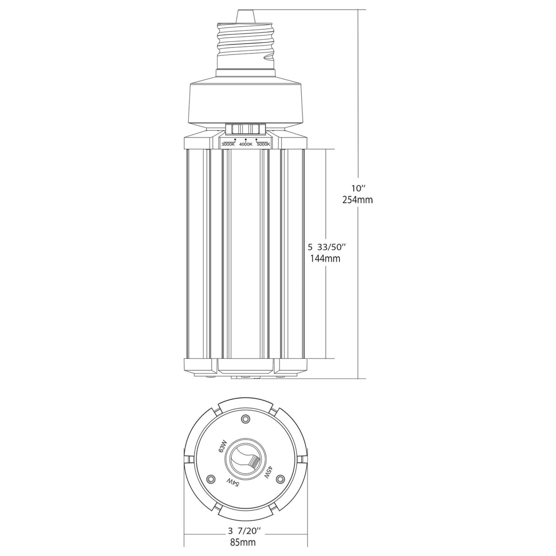 Hi-Pro Retrofit LED Corn Bulb, 45W|54W|63W, 8800lm, 30K|40K|50K, EX39 Mogul, 120-277V - Bees Lighting