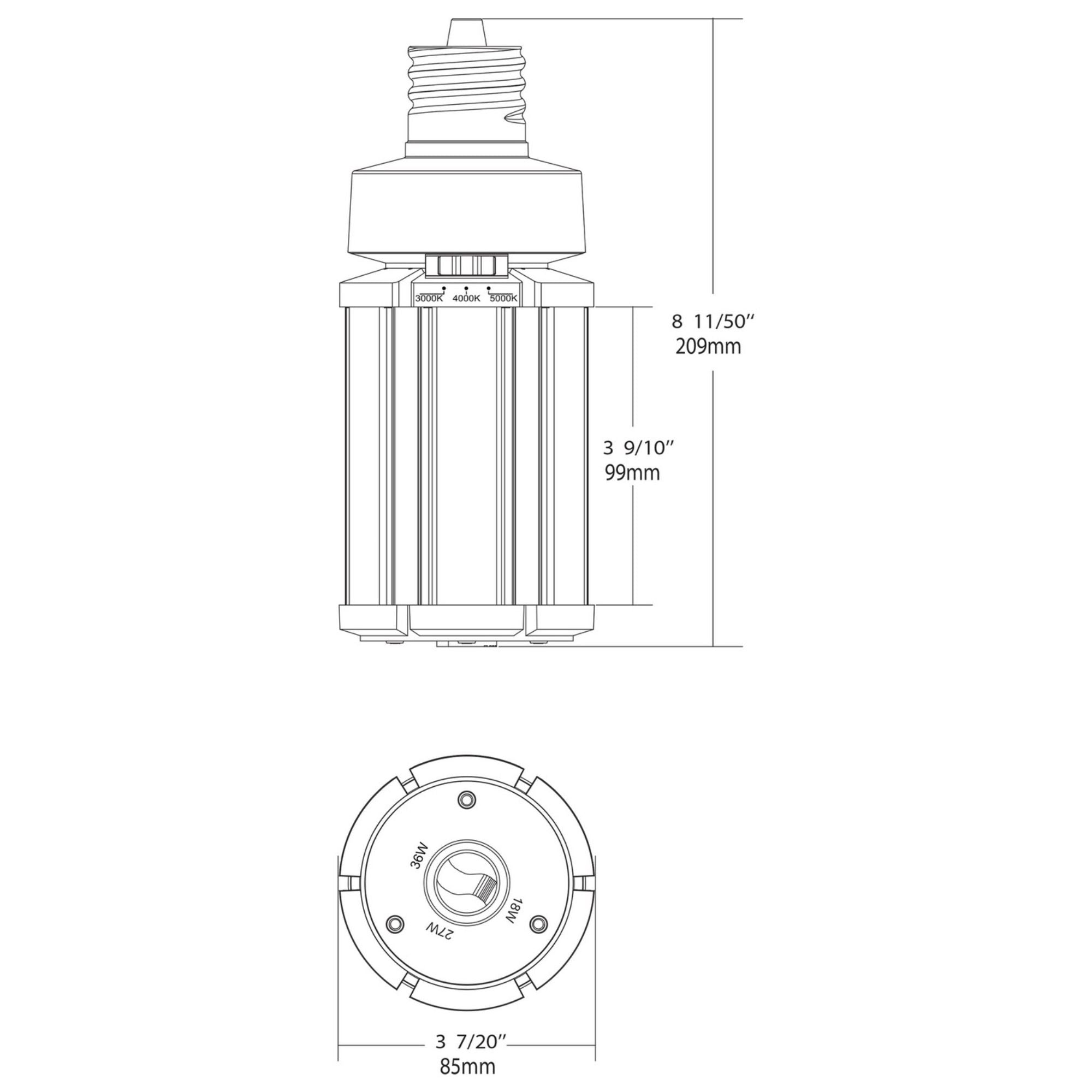 Hi-Pro Retrofit LED Corn Bulb, 18W|27W|36W, 5050lm, 30K|40K|50K, EX39 Mogul, 120-277V - Bees Lighting