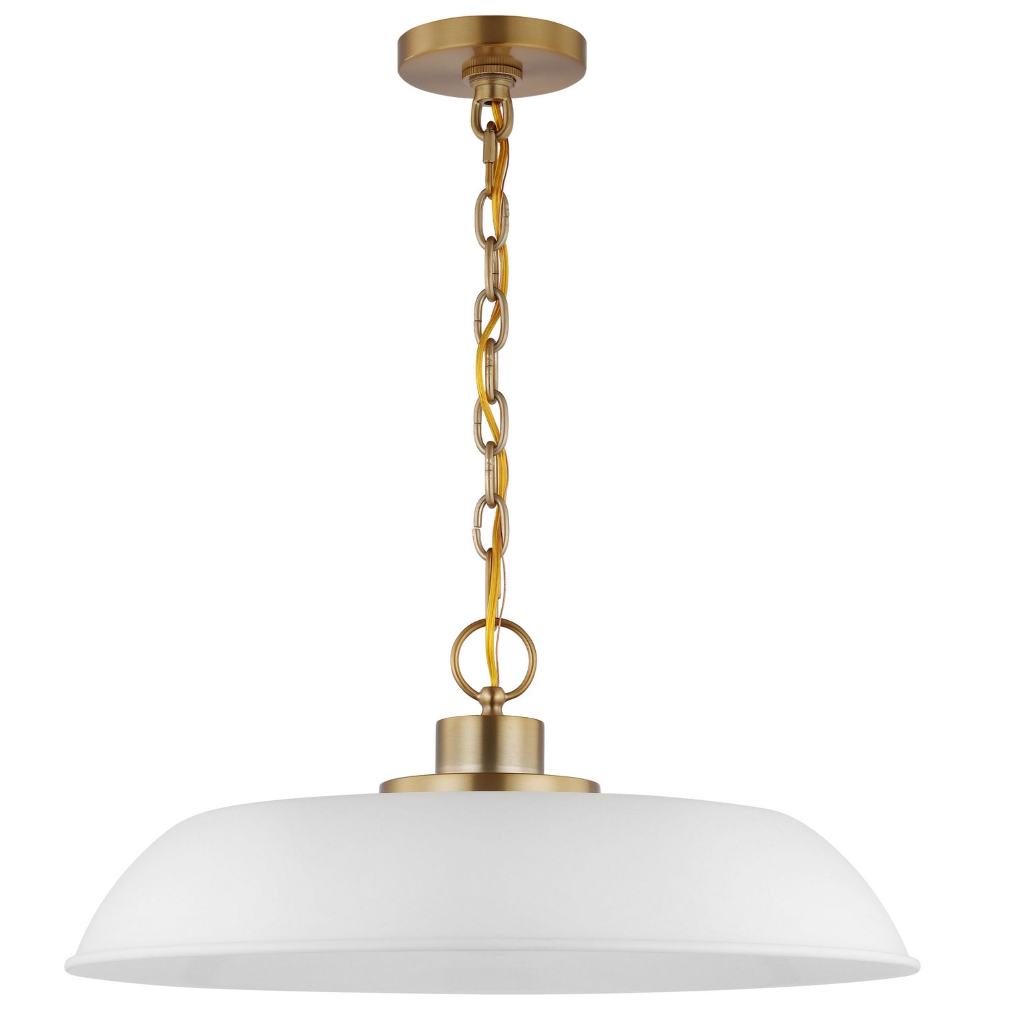 Colony 20" Pendant, Matte White / Burnished Brass Finish