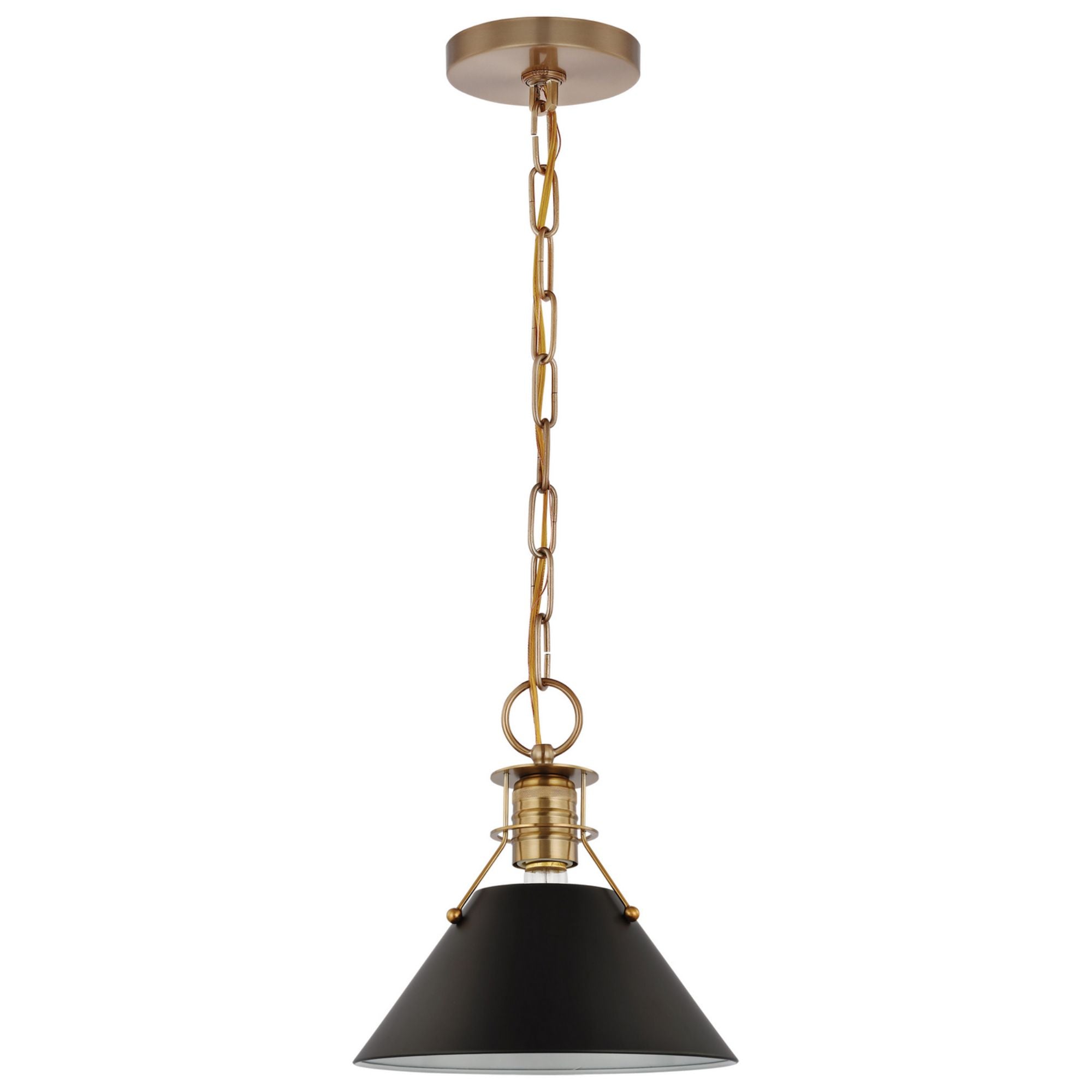 Outpost 10" Pendant, Matte Black / Burnished Brass Finish - Bees Lighting