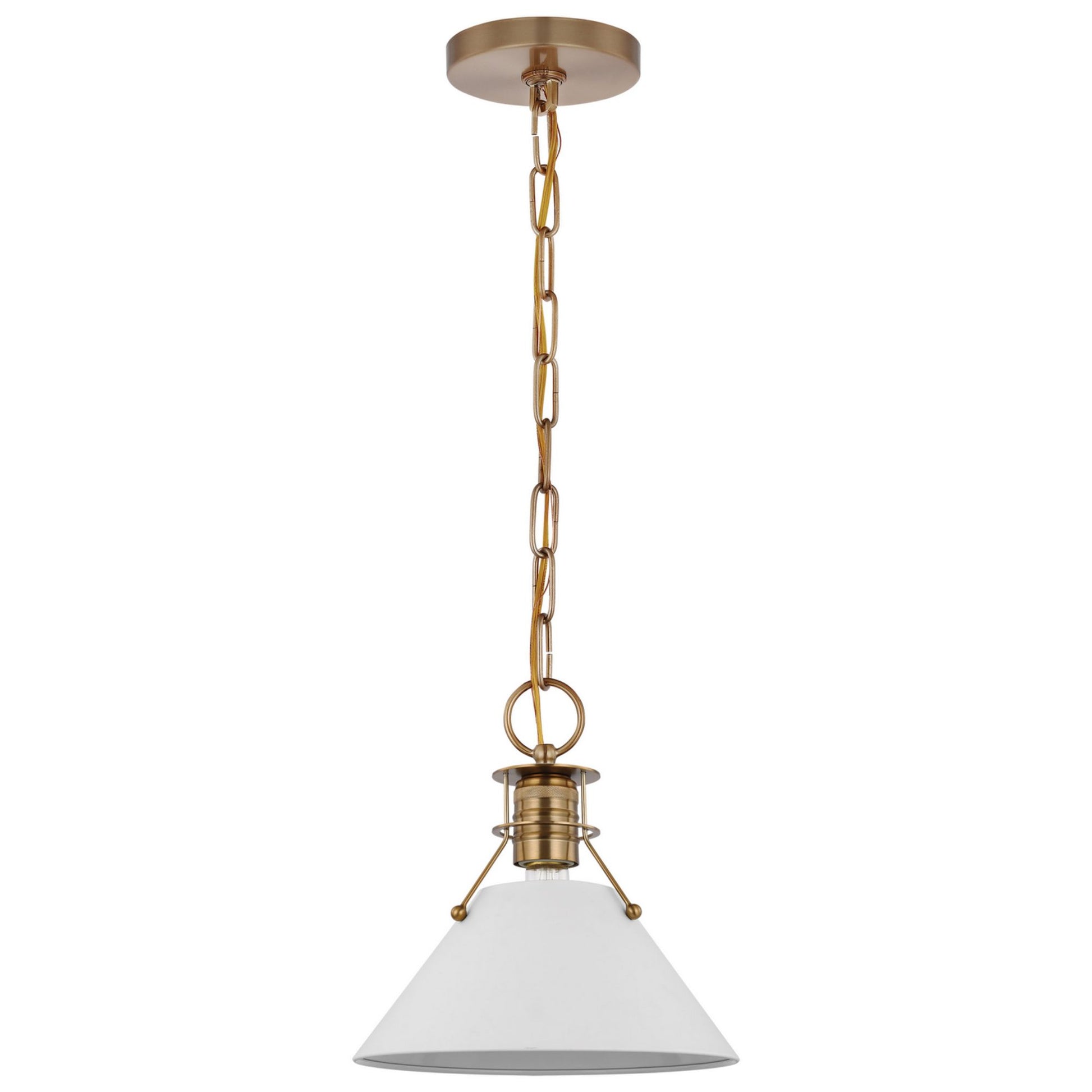 Outpost 10" Pendant, Matte White / Burnished Brass Finish - Bees Lighting