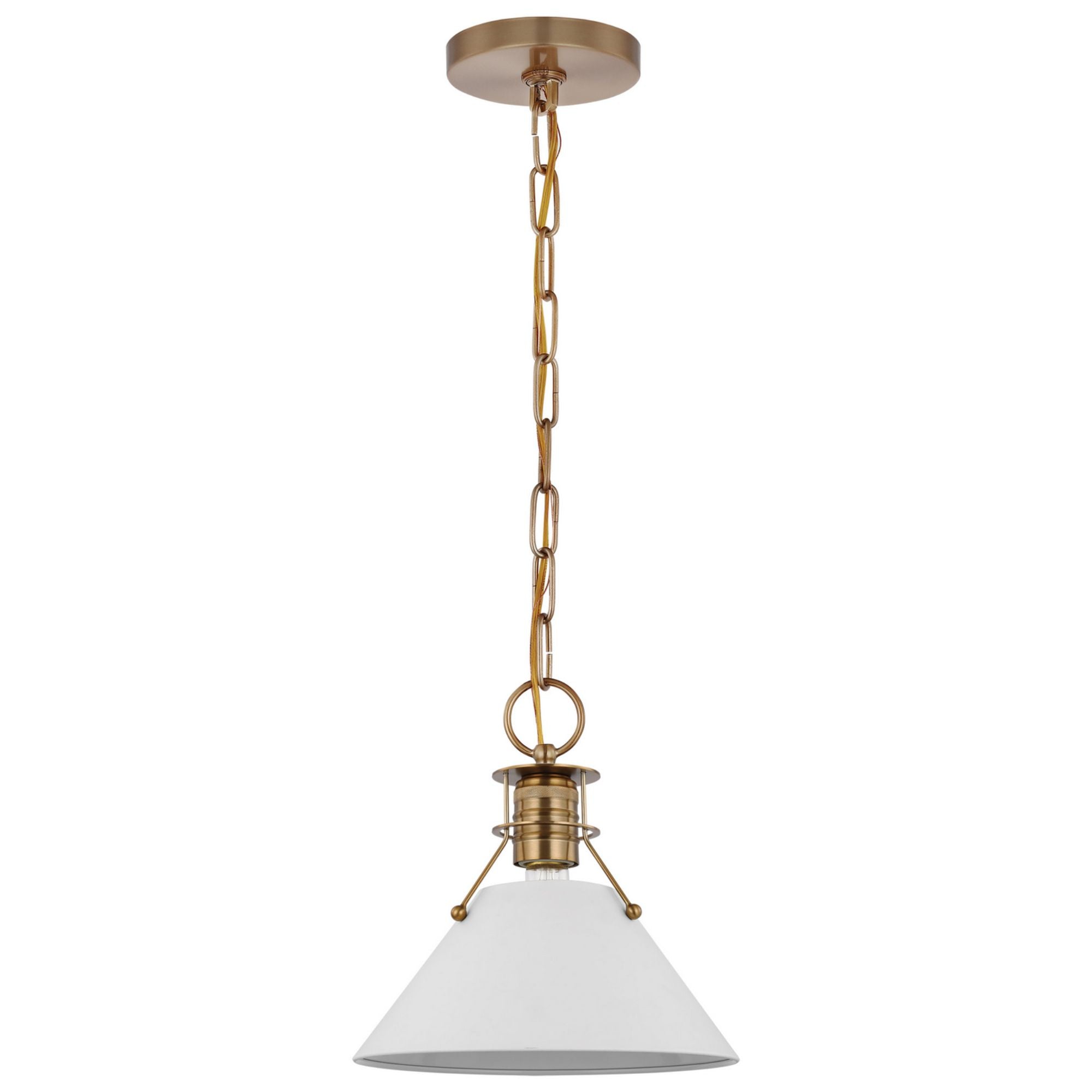 Outpost 10" Pendant, Matte White / Burnished Brass Finish - Bees Lighting