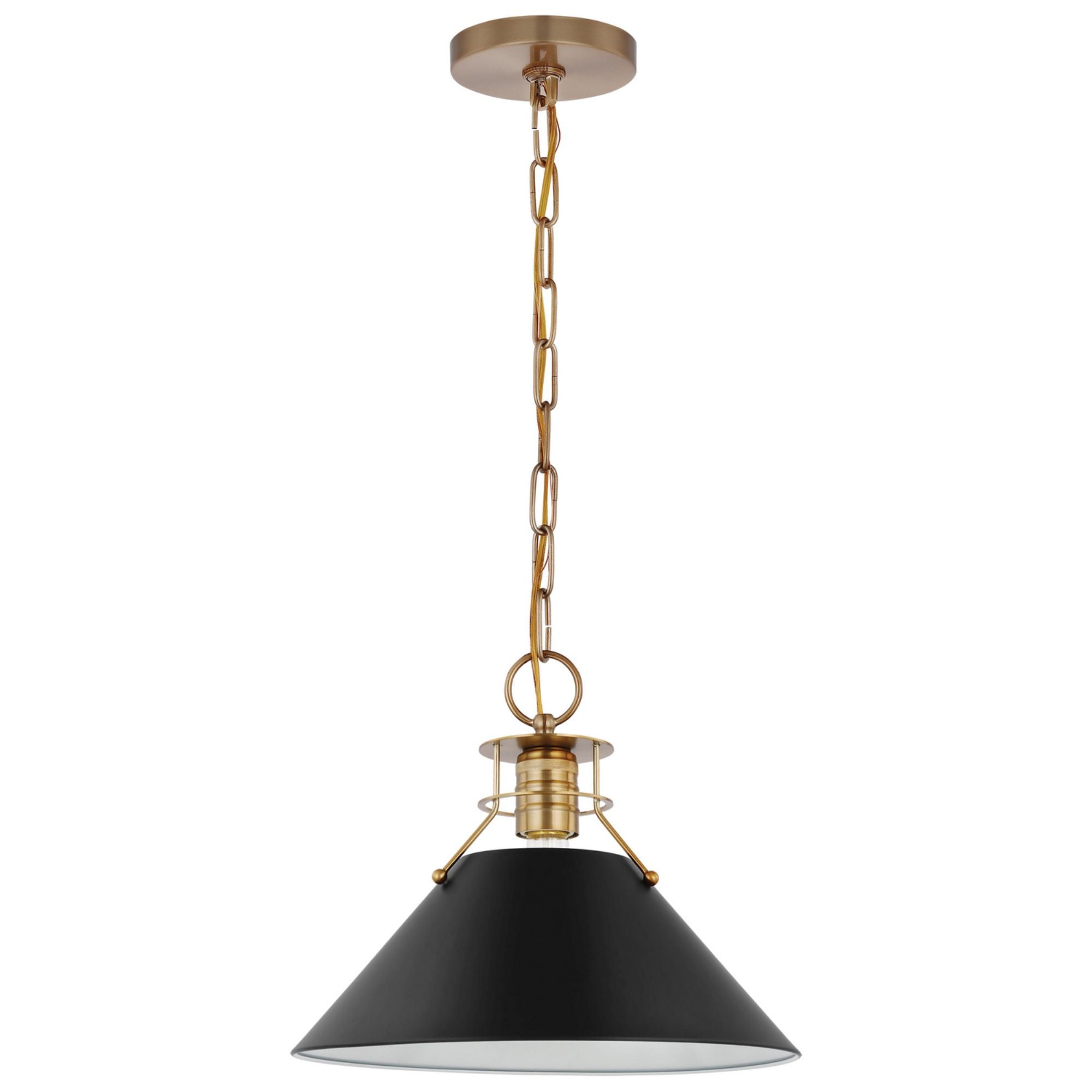 Outpost 13" Pendant, Matte Black / Burnished Brass Finish