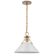 Outpost 13" Pendant, Matte White / Burnished Brass Finish - Bees Lighting