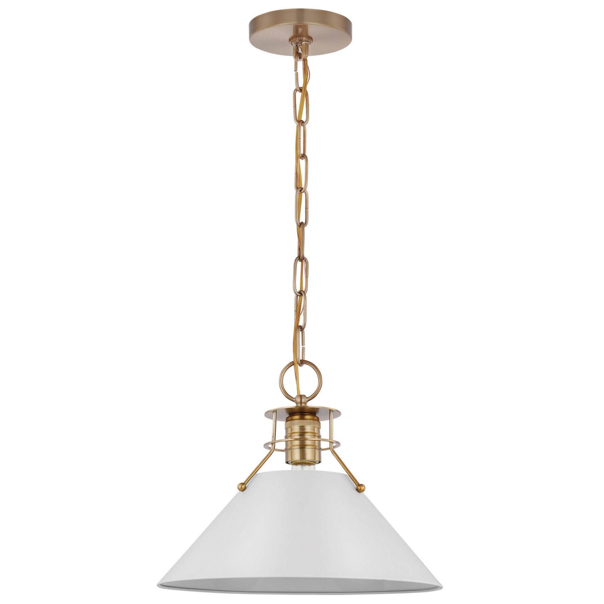 Outpost 13" Pendant, Matte White / Burnished Brass Finish - Bees Lighting