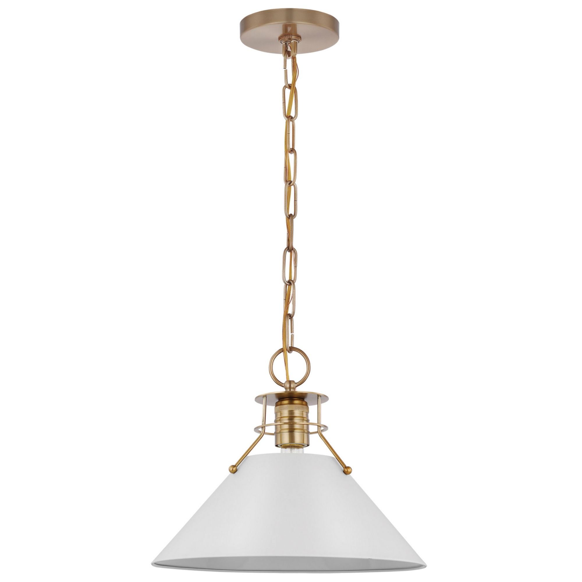Outpost 13" Pendant, Matte White / Burnished Brass Finish - Bees Lighting