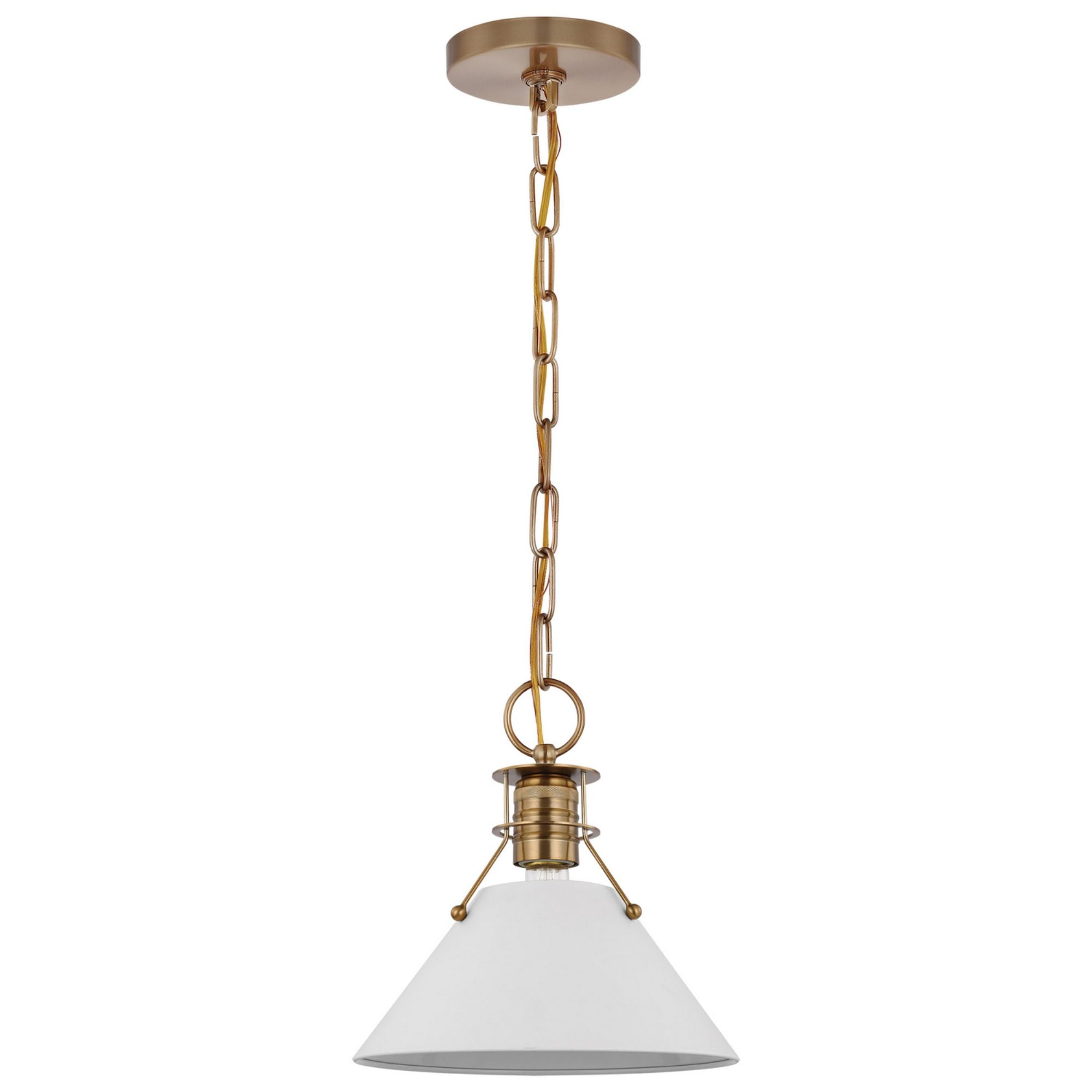 Outpost 17" Pendant, Matte White / Burnished Brass Finish - Bees Lighting