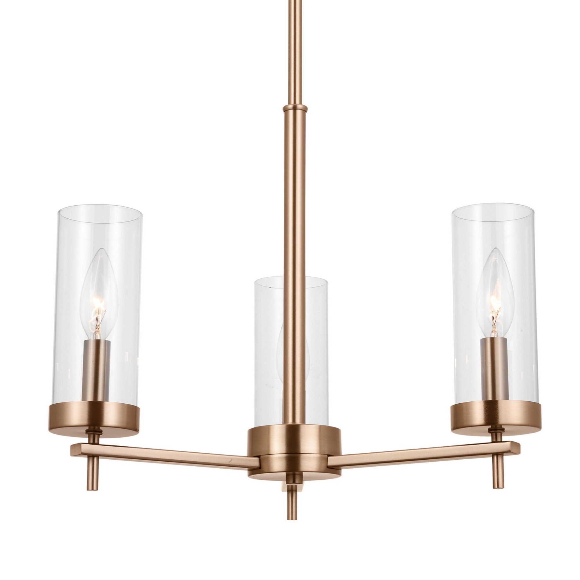 Zire 18" 3-Light LED Chandelier, Satin Brass Finish - Bees Lighting