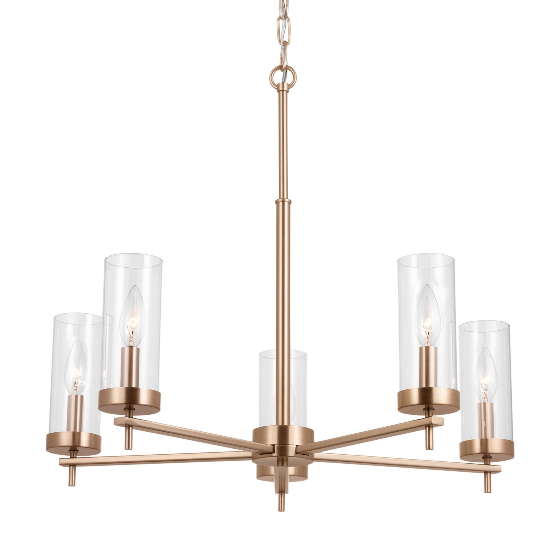 Zire 26" 5-Light LED Chandelier, Satin Brass Finish - Bees Lighting