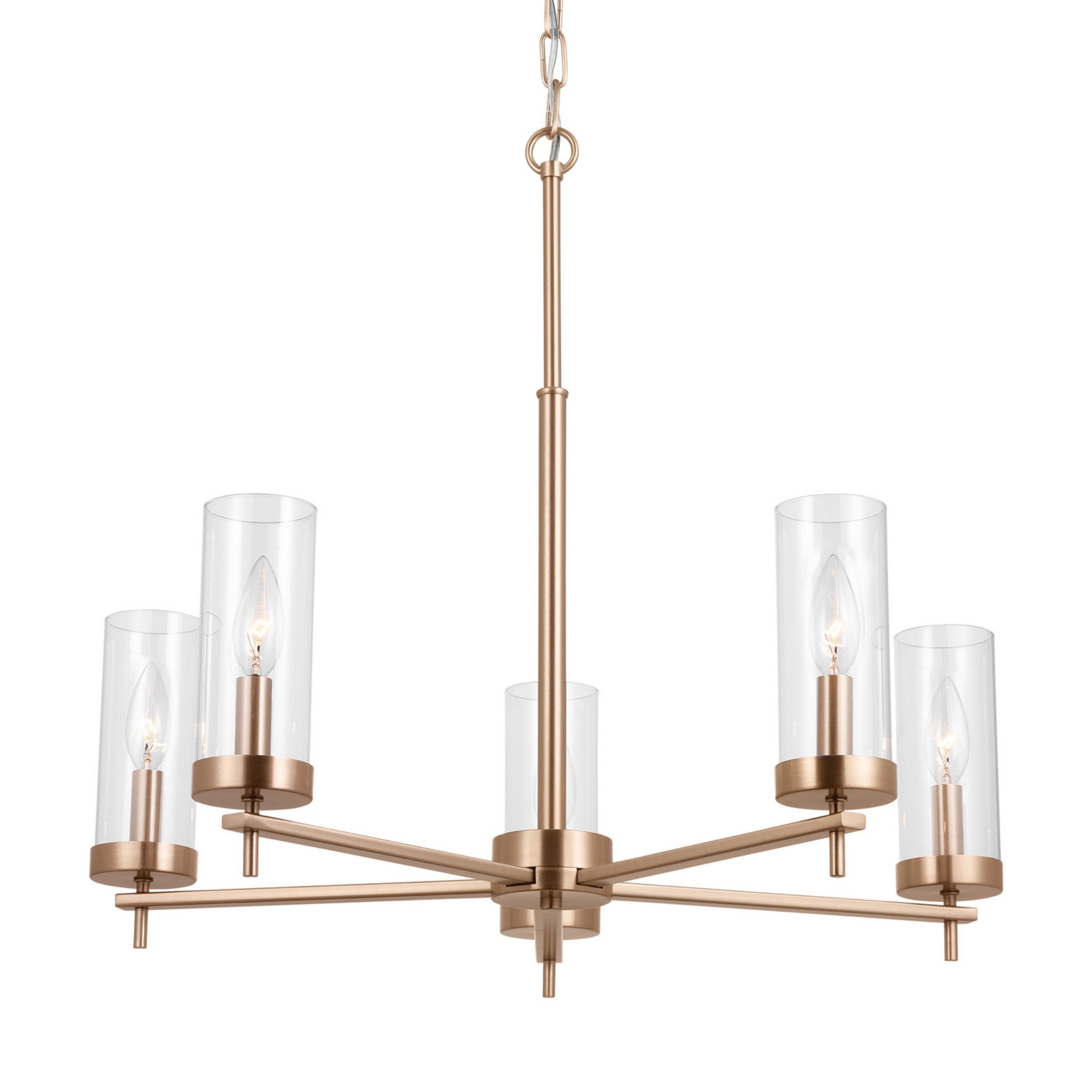 Zire 26" 5-Light LED Chandelier, Satin Brass Finish - Bees Lighting