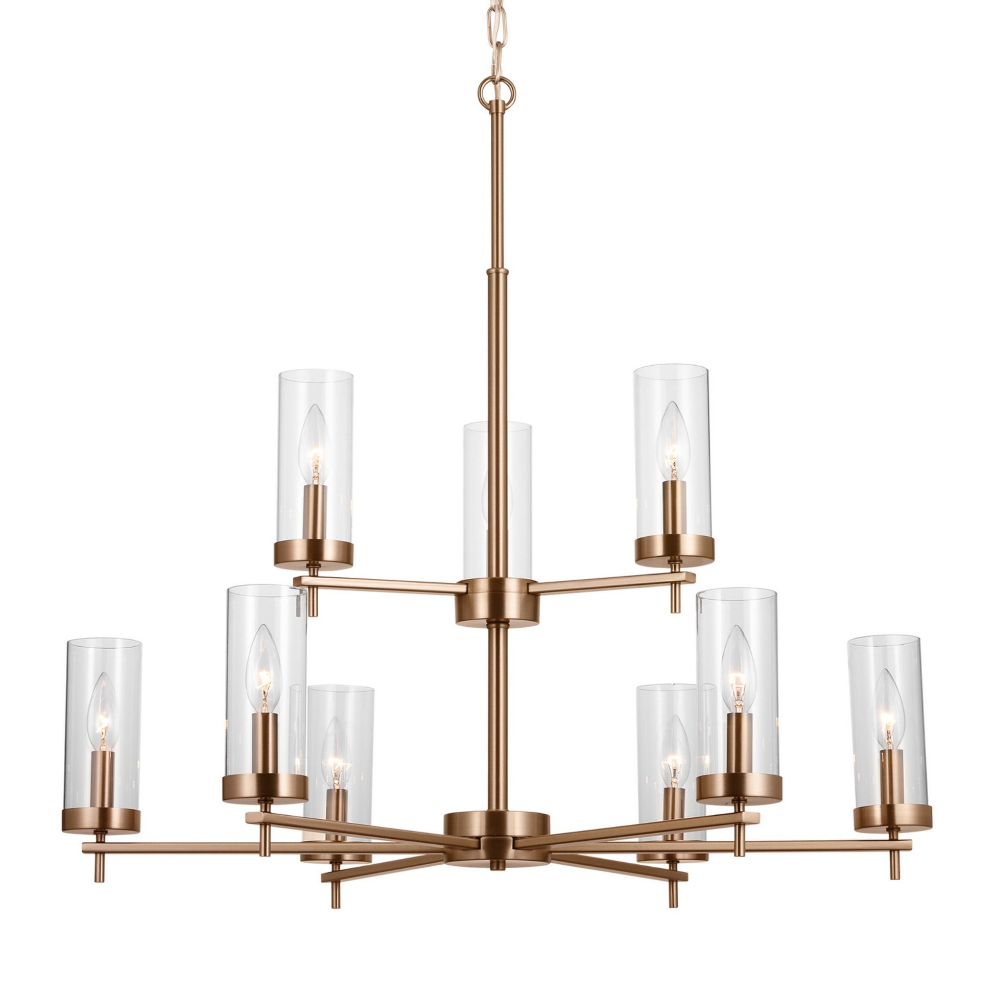 Zire 32" 9-Light Chandelier, Satin Brass Finish - Bees Lighting