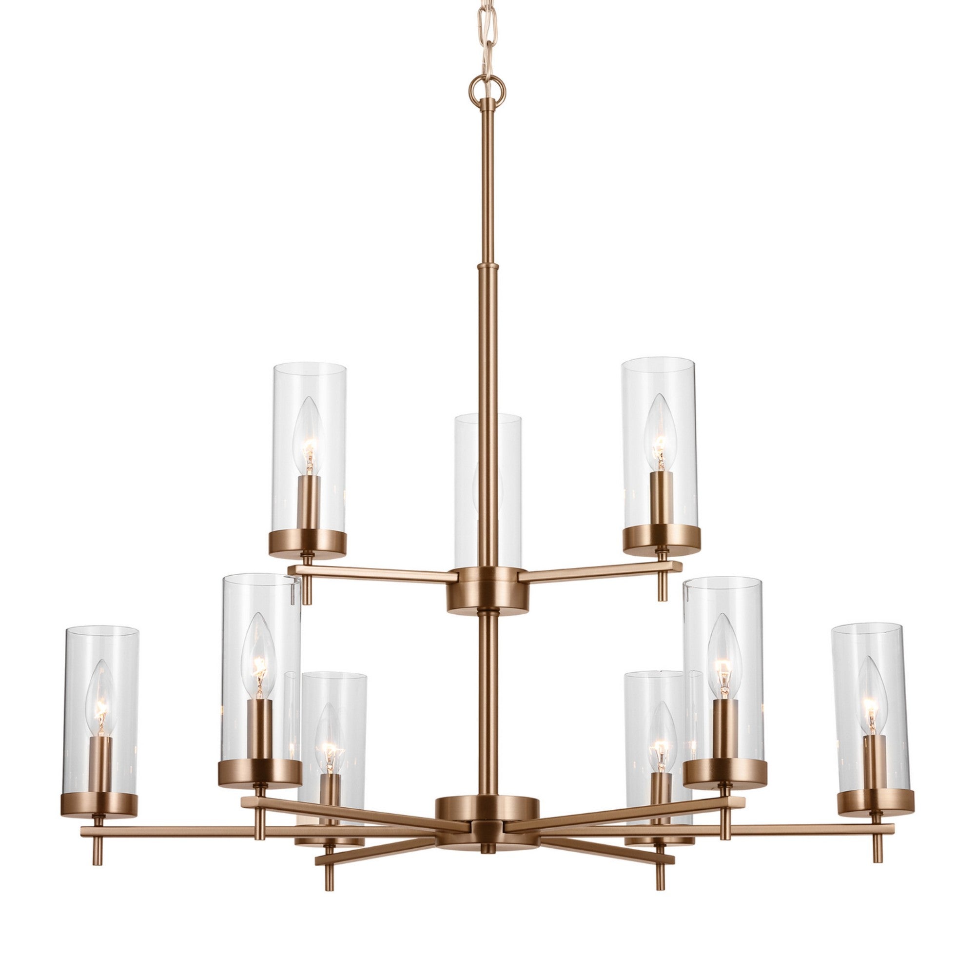 Zire 32" 9-Light Chandelier, Satin Brass Finish - Bees Lighting