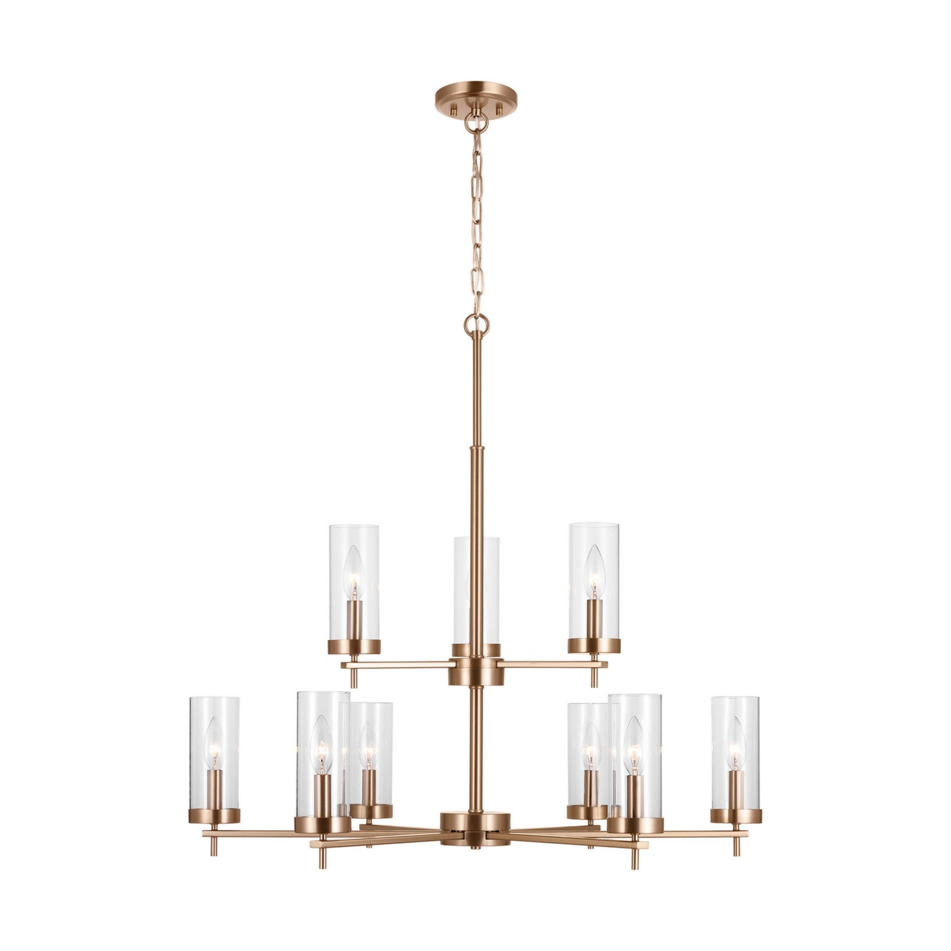Zire 32" 9-Light Chandelier, Satin Brass Finish - Bees Lighting