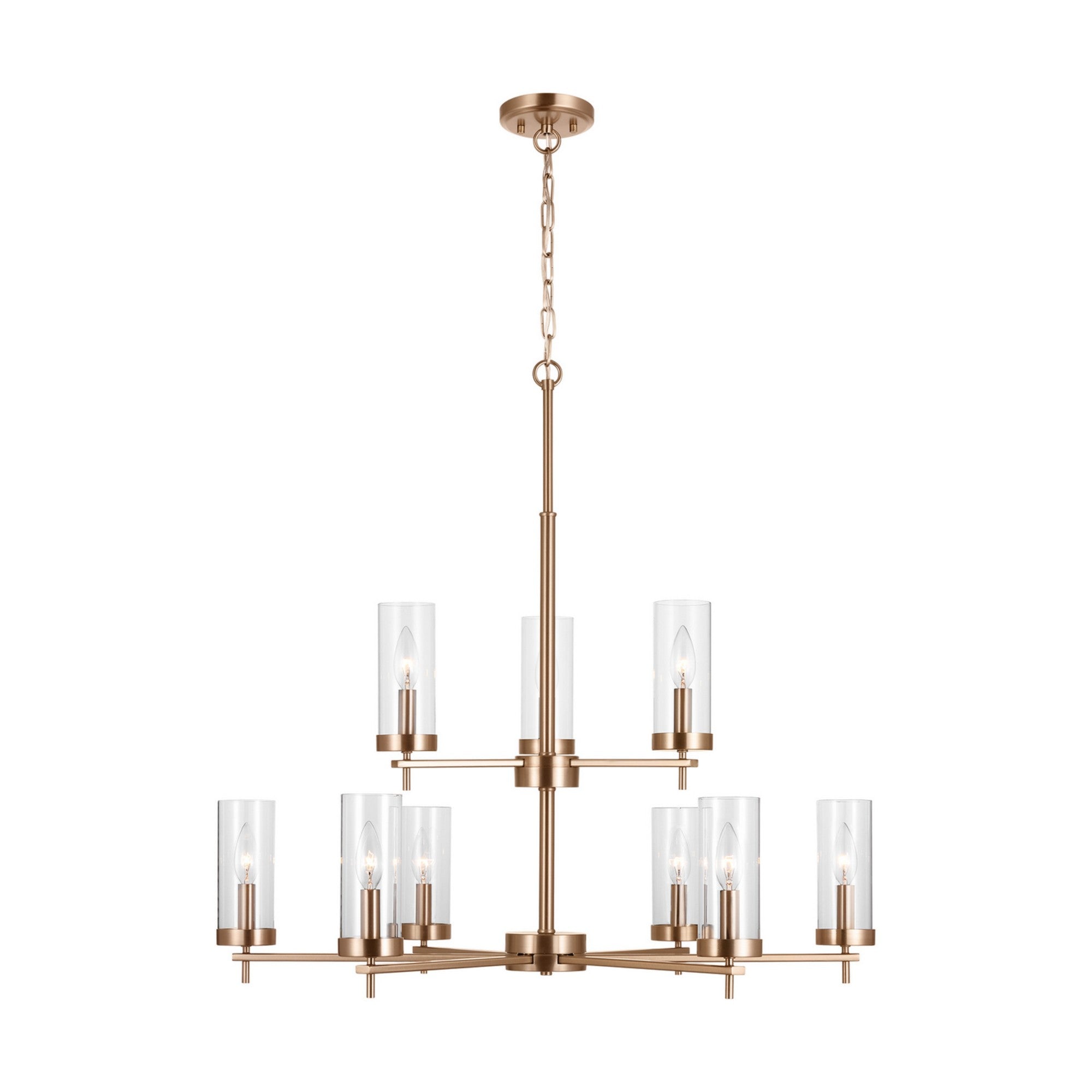 Zire 32" 9-Light Chandelier, Satin Brass Finish - Bees Lighting