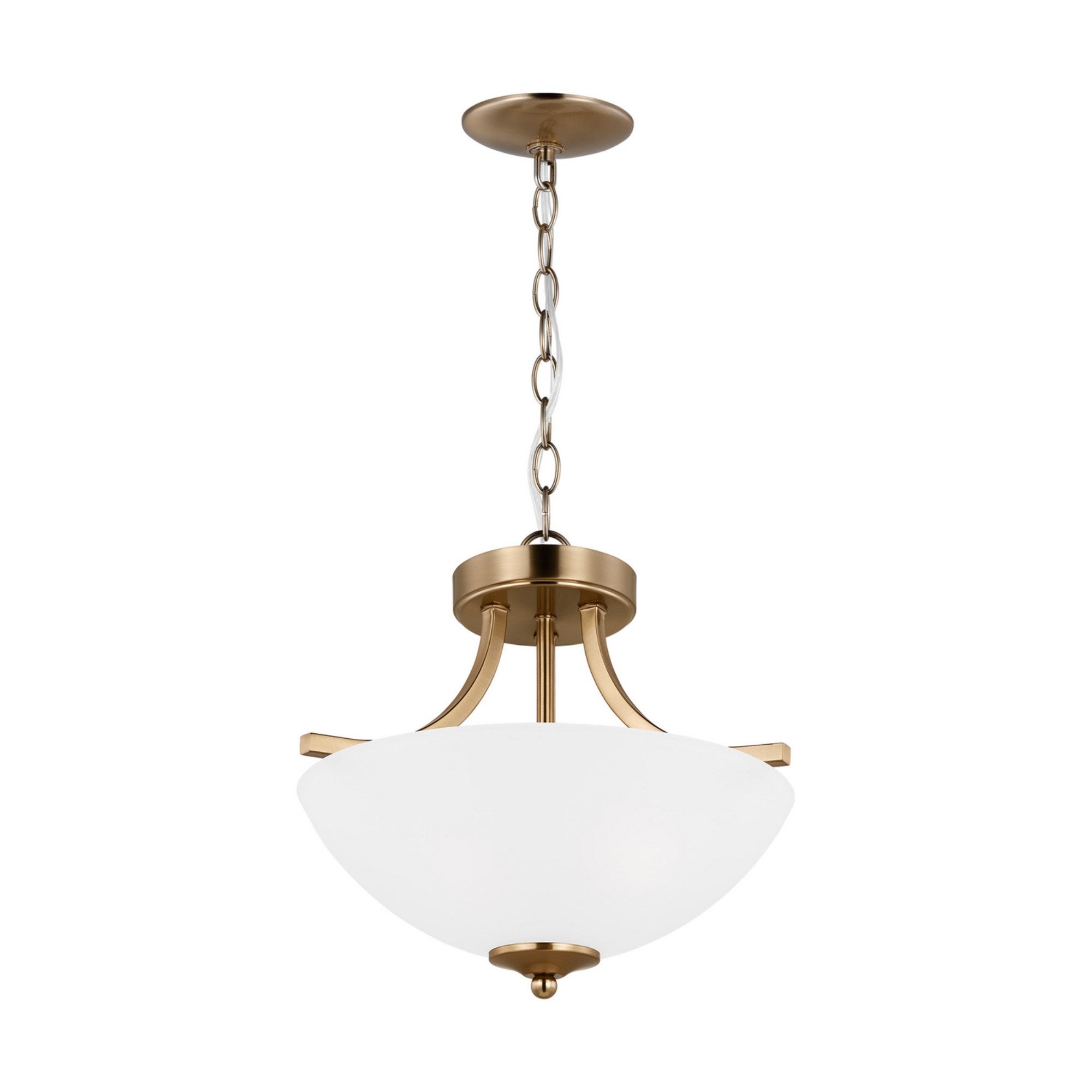 Geary 14" Small 2-Light LED Semi-Flush Convertible Pendant, Satin Brass Finish - Bees Lighting