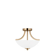 Geary 14" Small 2-Light LED Semi-Flush Convertible Pendant, Satin Brass Finish - Bees Lighting
