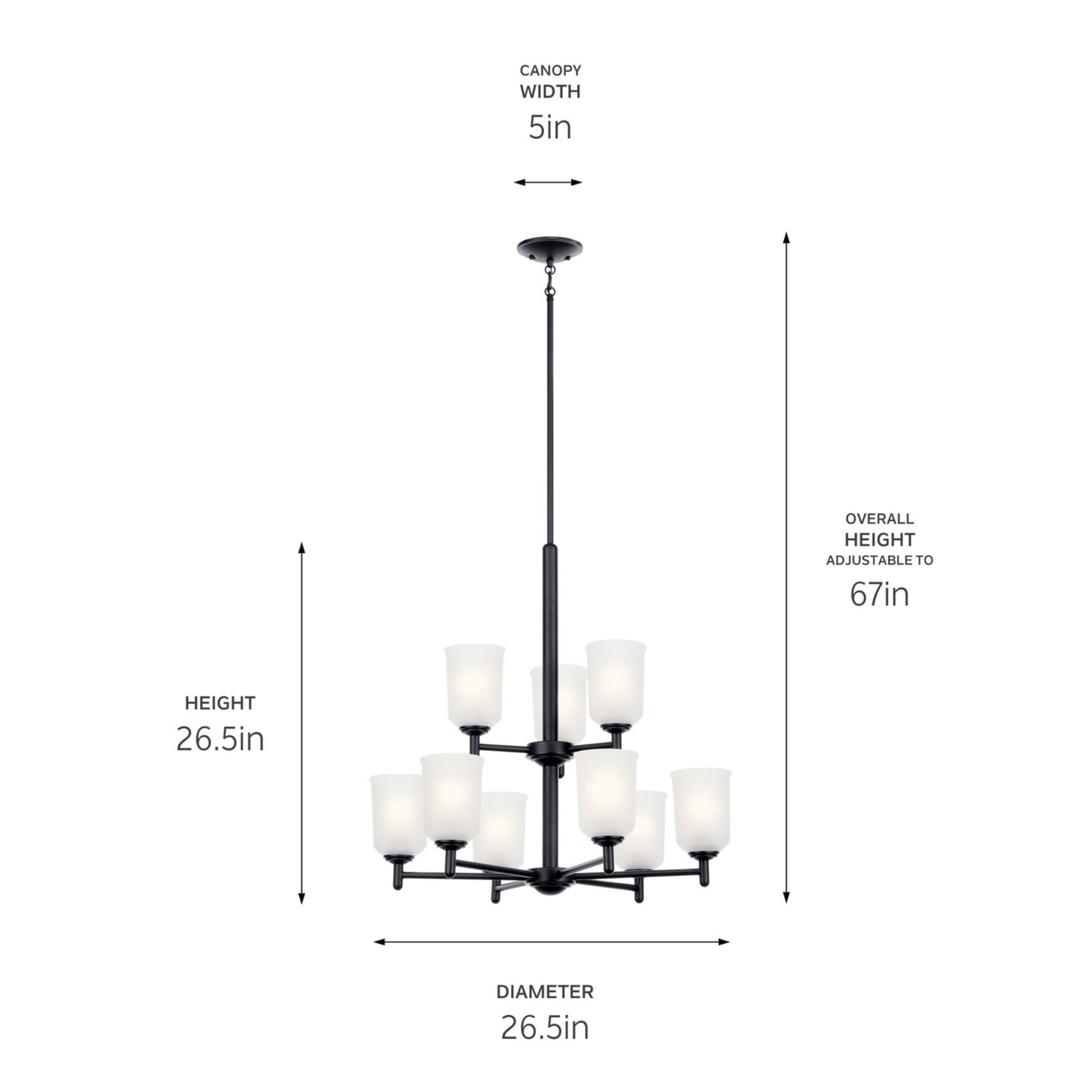 Shailene 27" 9-Light Chandelier, Black Finish, Etched Glass - Bees Lighting