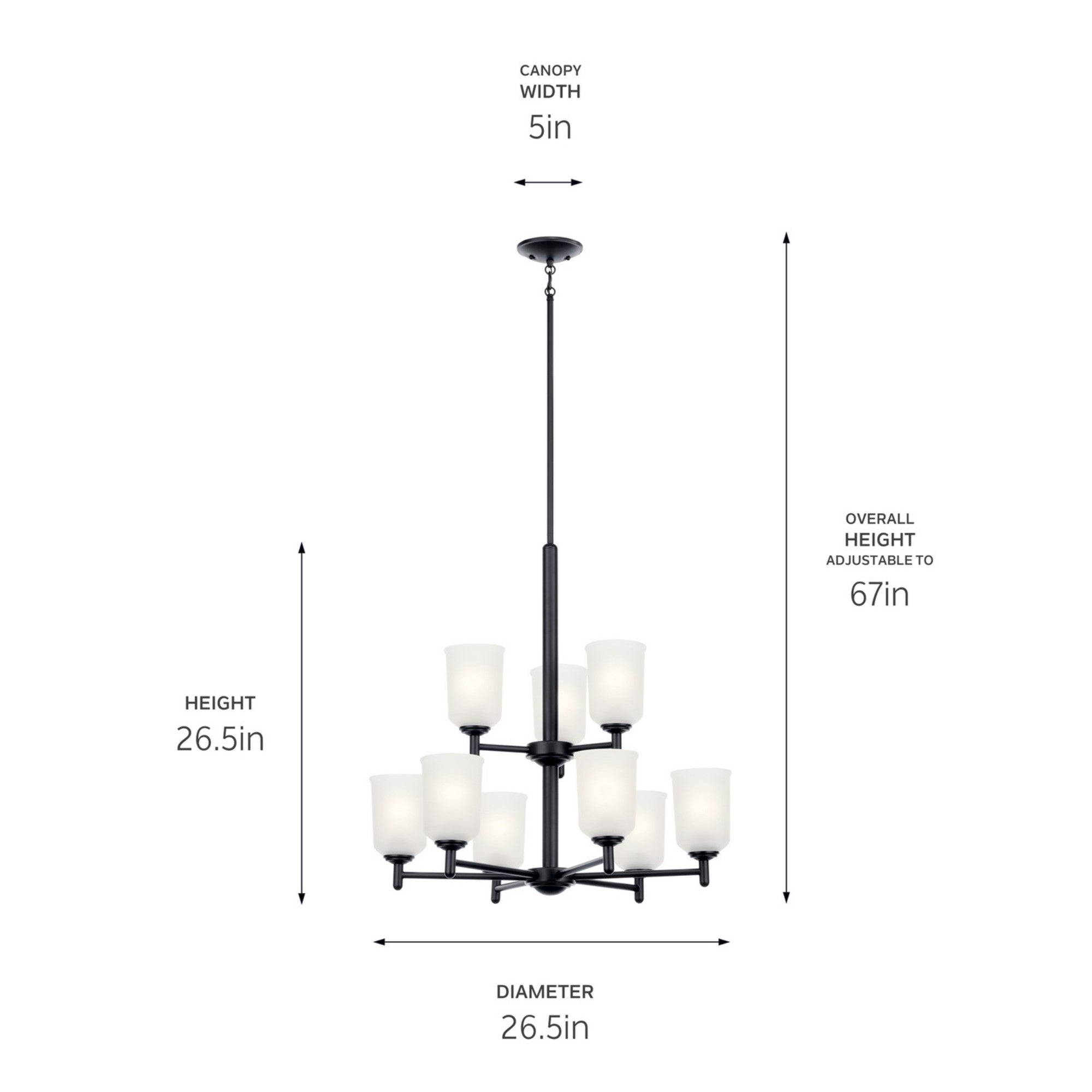 Shailene 27" 9-Light Chandelier, Black Finish, Etched Glass - Bees Lighting