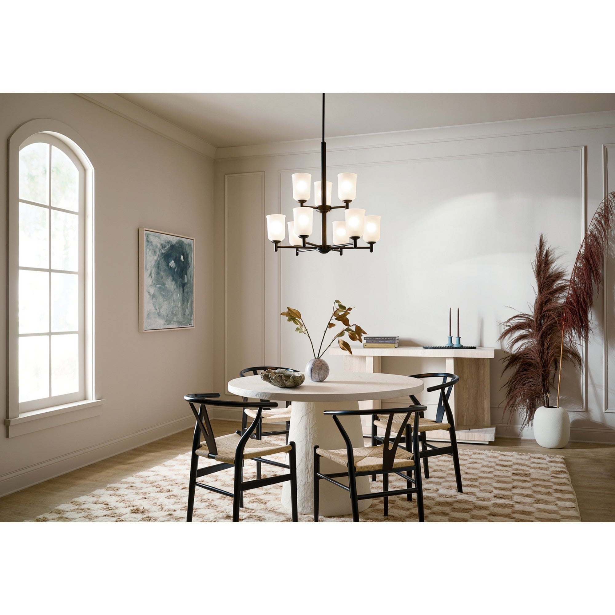 Shailene 27" 9-Light Chandelier, Black Finish, Etched Glass - Bees Lighting