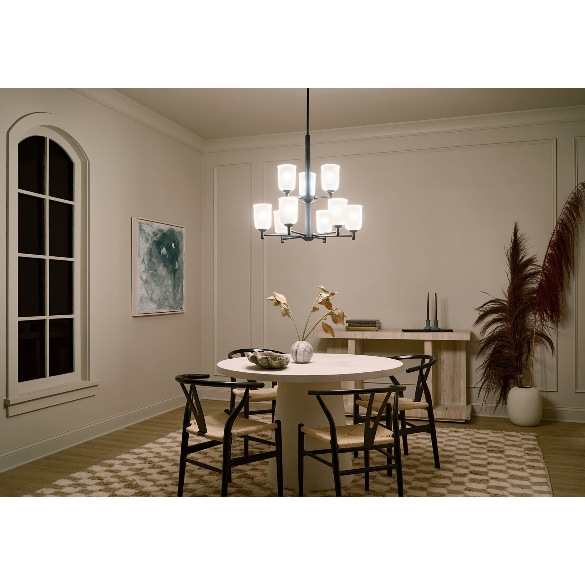 Shailene 27" 9-Light Chandelier, Black Finish, Etched Glass - Bees Lighting