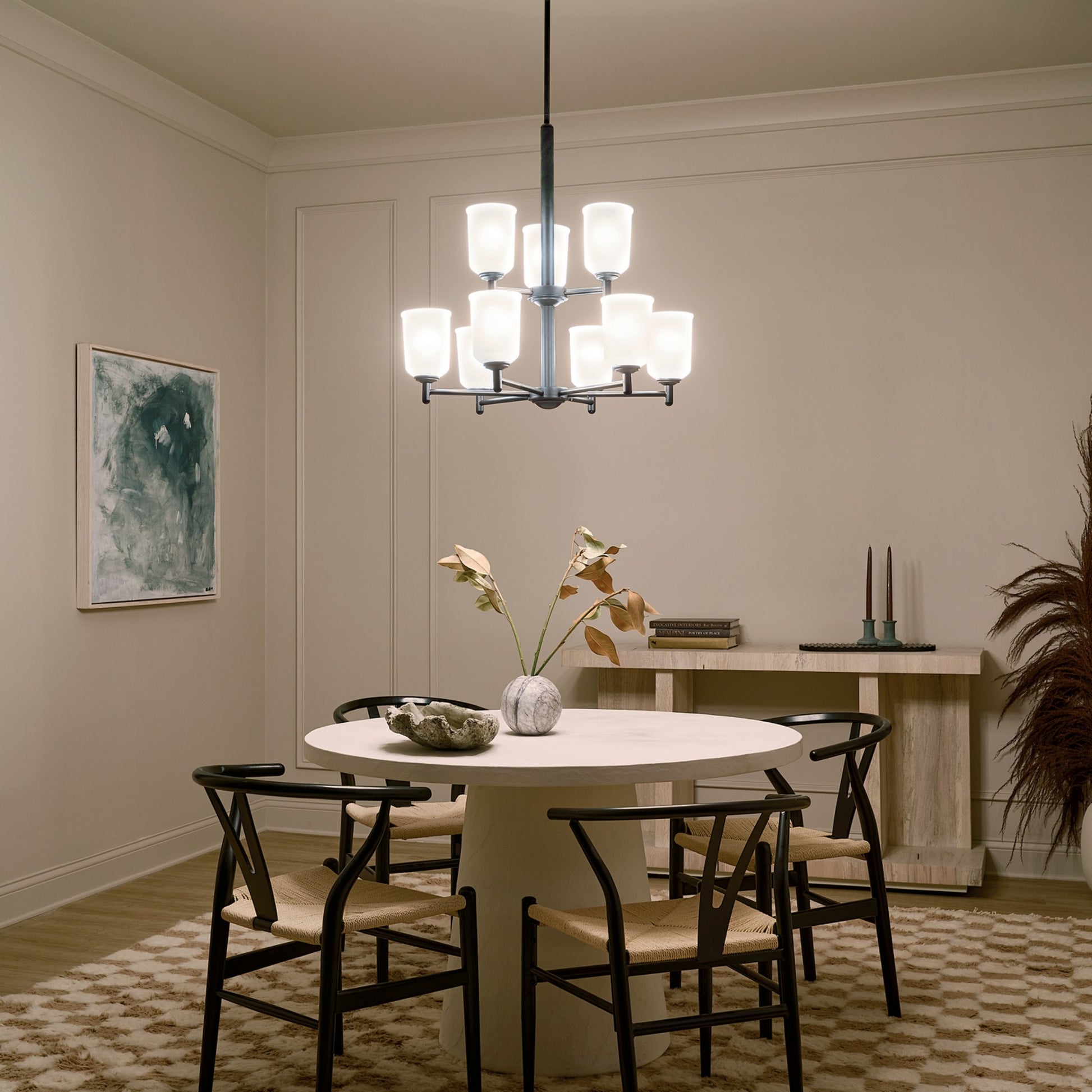 Shailene 27" 9-Light Chandelier, Black Finish, Etched Glass - Bees Lighting