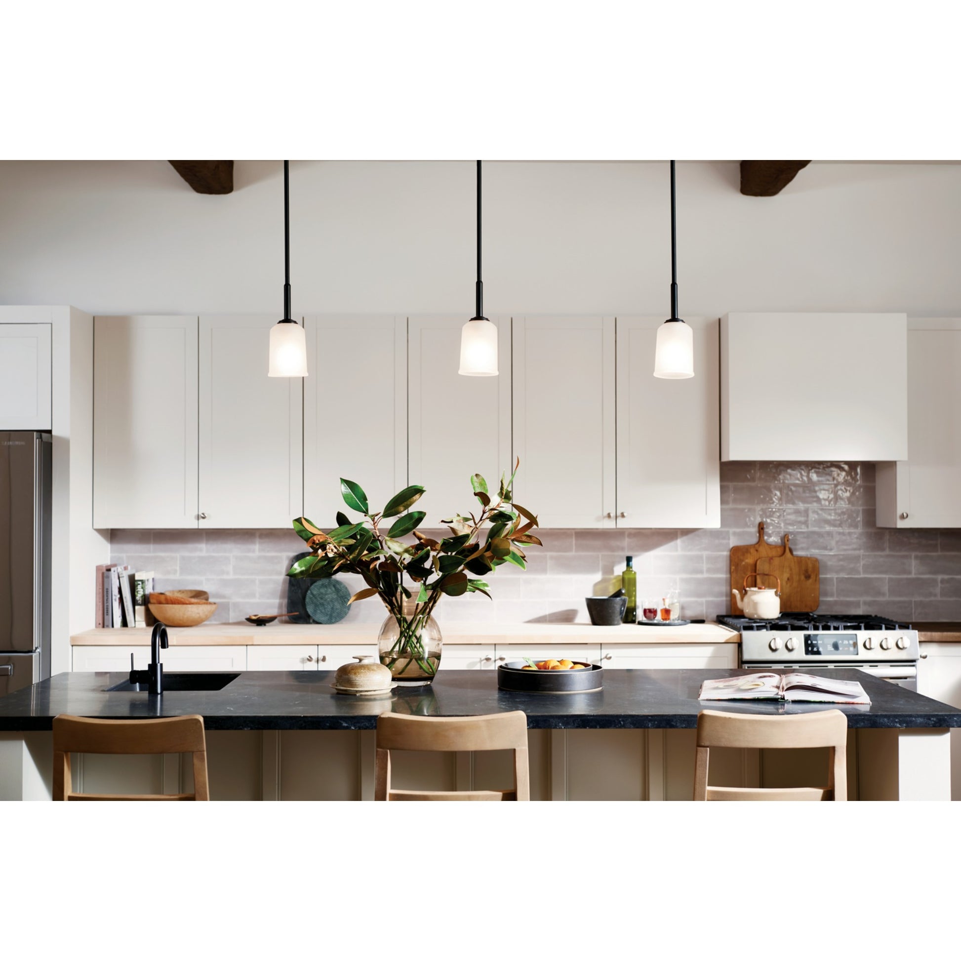 Shailene 5" Mini Pendant, Black Finish, Etched Glass - Bees Lighting