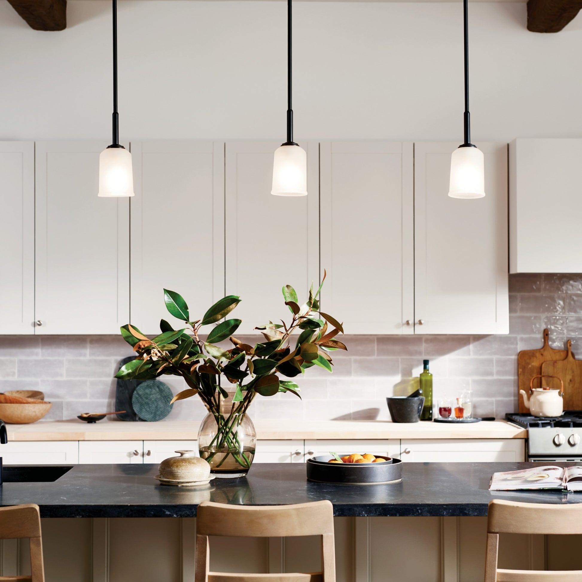 Shailene 5" Mini Pendant, Black Finish, Etched Glass - Bees Lighting