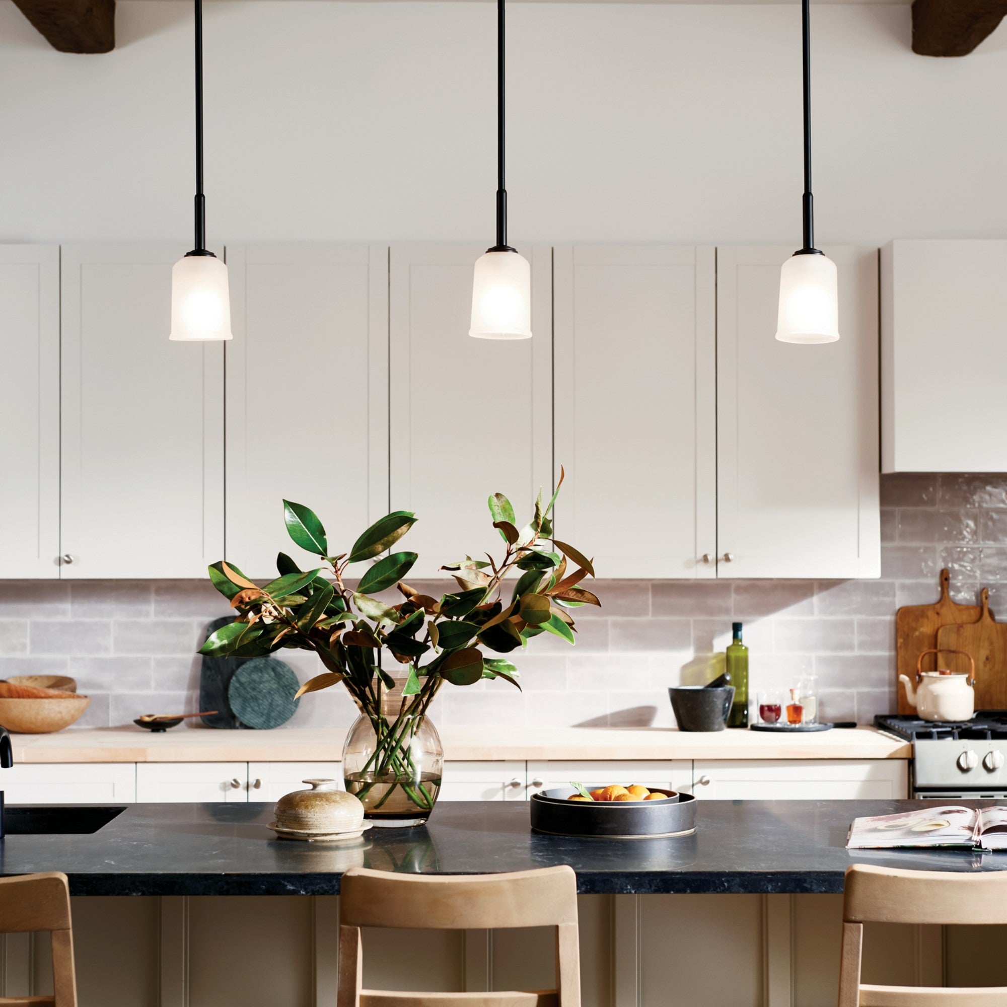 Shailene 5" Mini Pendant, Black Finish, Etched Glass - Bees Lighting