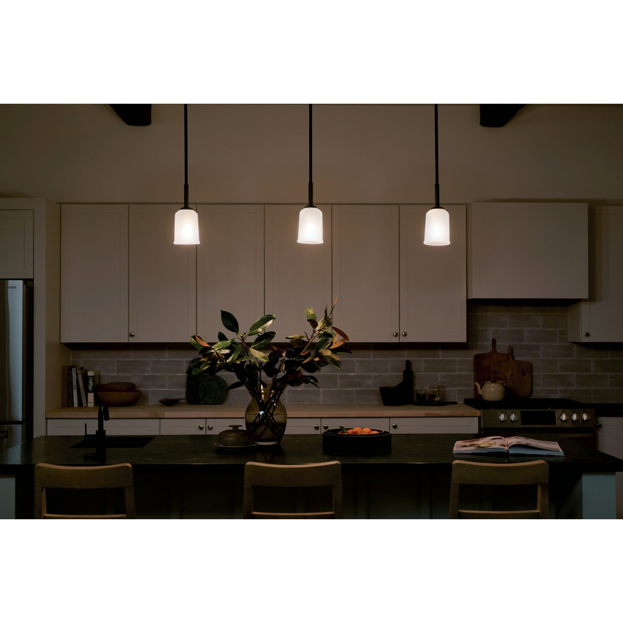 Shailene 5" Mini Pendant, Black Finish, Etched Glass - Bees Lighting